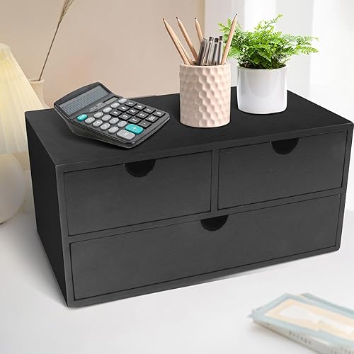 Miniatura 6 de Organizador de escritorio de bambú con 3 cajones, organizador de encimera con cajones, cajón de almacenamiento de maquillaje, caja de organización