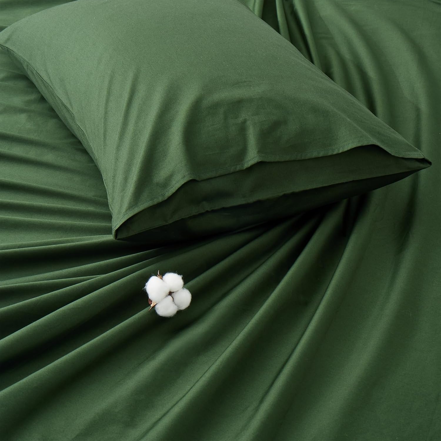 Entisn Pure Cotton Sheets Queen Size Bed Set 4 Pieces, 400 Thread Count Cotton Sheet Set with All Around Elastic for Snug Fit, All Seasons Breathable & Soft Bedding, 16 Inch Deep Pocket, Olive Green