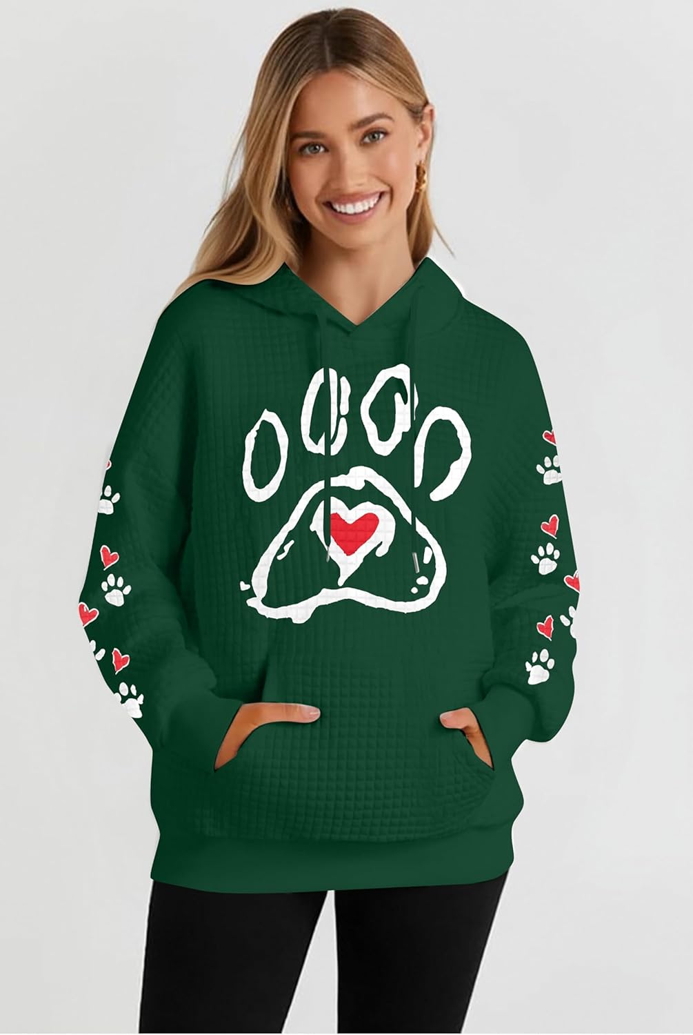 MNLYBABY Dog Mom Hoodies Women Dogs Paw Graphic Sweatshirts Hooded Pullover Pets Lovers Waffle Knit Tops - Image 3