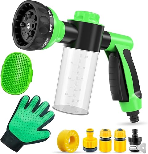 Pup Jet Dog Wash, juego de 8 herramientas de baño para mascotas, incluye boquilla de manguera, rociador de espuma, guante de aseo para mascotas y