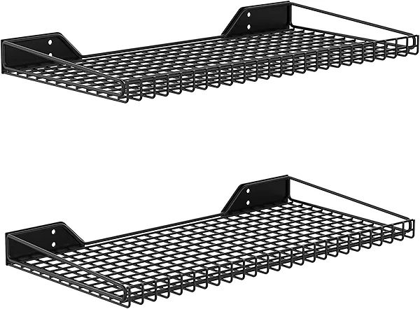 WALMANN 2 Pack Garage Wall Shelf, 23.5" x 12" Wall Mounted Storage Shelves for Garage, Closet, Laundry Room, Heavy Duty Wall Shelving, Holds Up to 65 Lbs(Black)