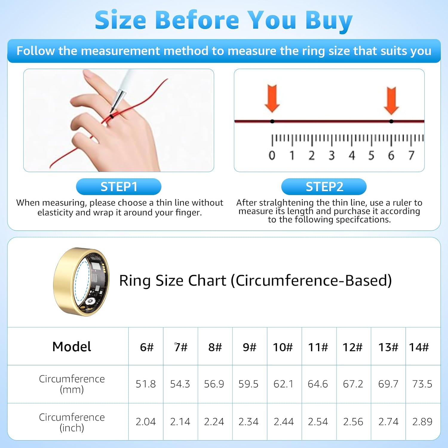 Smart Ring Health Tracker for Women & Men, Fitness Ring with Heart Rate Blood Oxygen, Sleep Monitor, Step Tracker, IP68 Waterproof Compatible with iOS & Android, No Subscription Fee (Gold, 8)