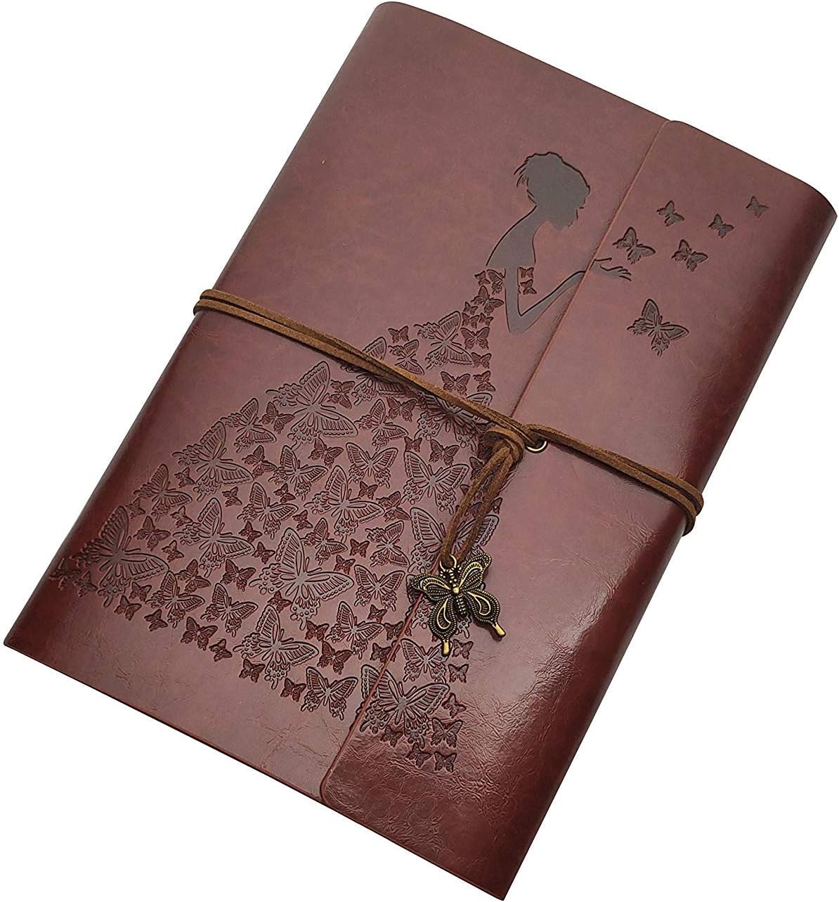 Ailifly Multifunction Vintage Red Brown PU Leather Cover Loose Leaf Blank Travel Journal Notebook With Unlined Paper,A6 7 inches