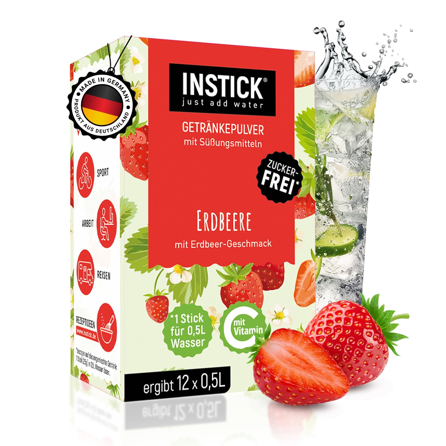 Instick Zuckerfreies Instant-Getränk Erdbeere - 1 Packung