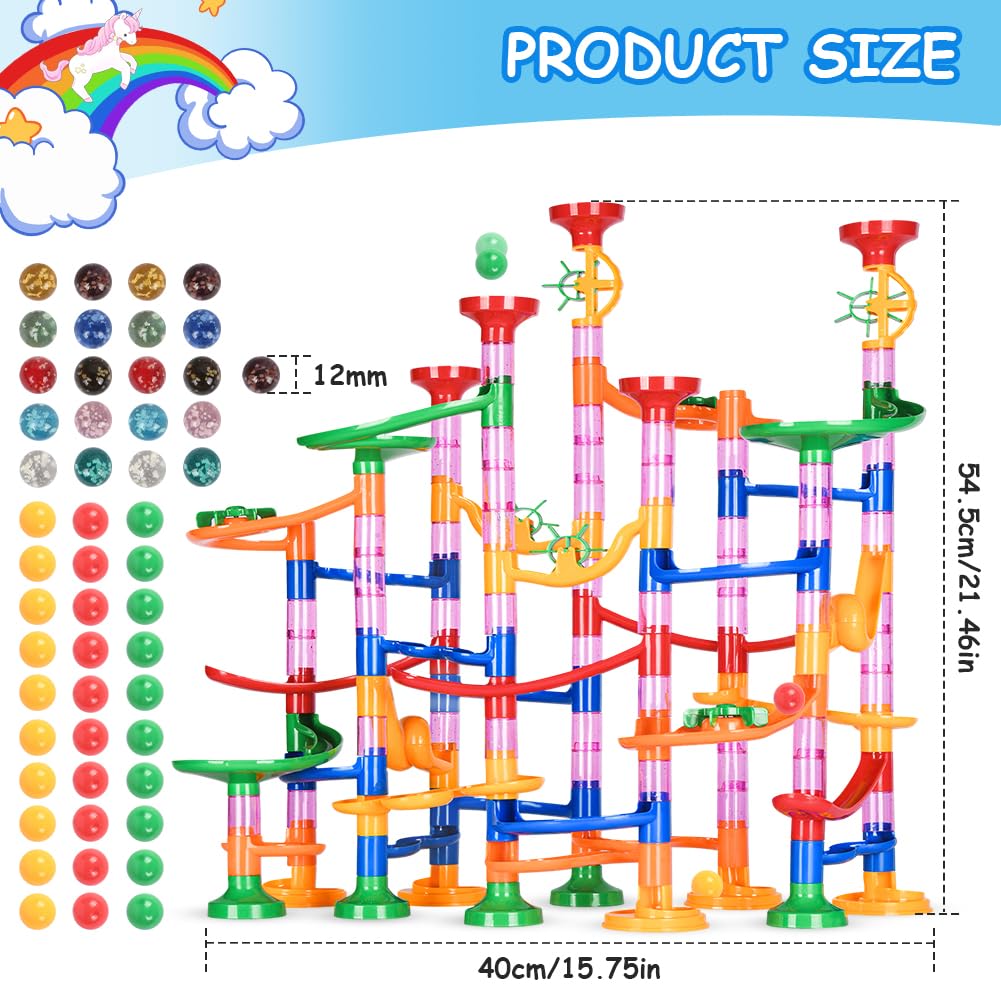 Ainiv 153Pcs Marble Runs Toys with 30 Plastic Marbles + 20 Luminous Glass Marbles - Image 2
