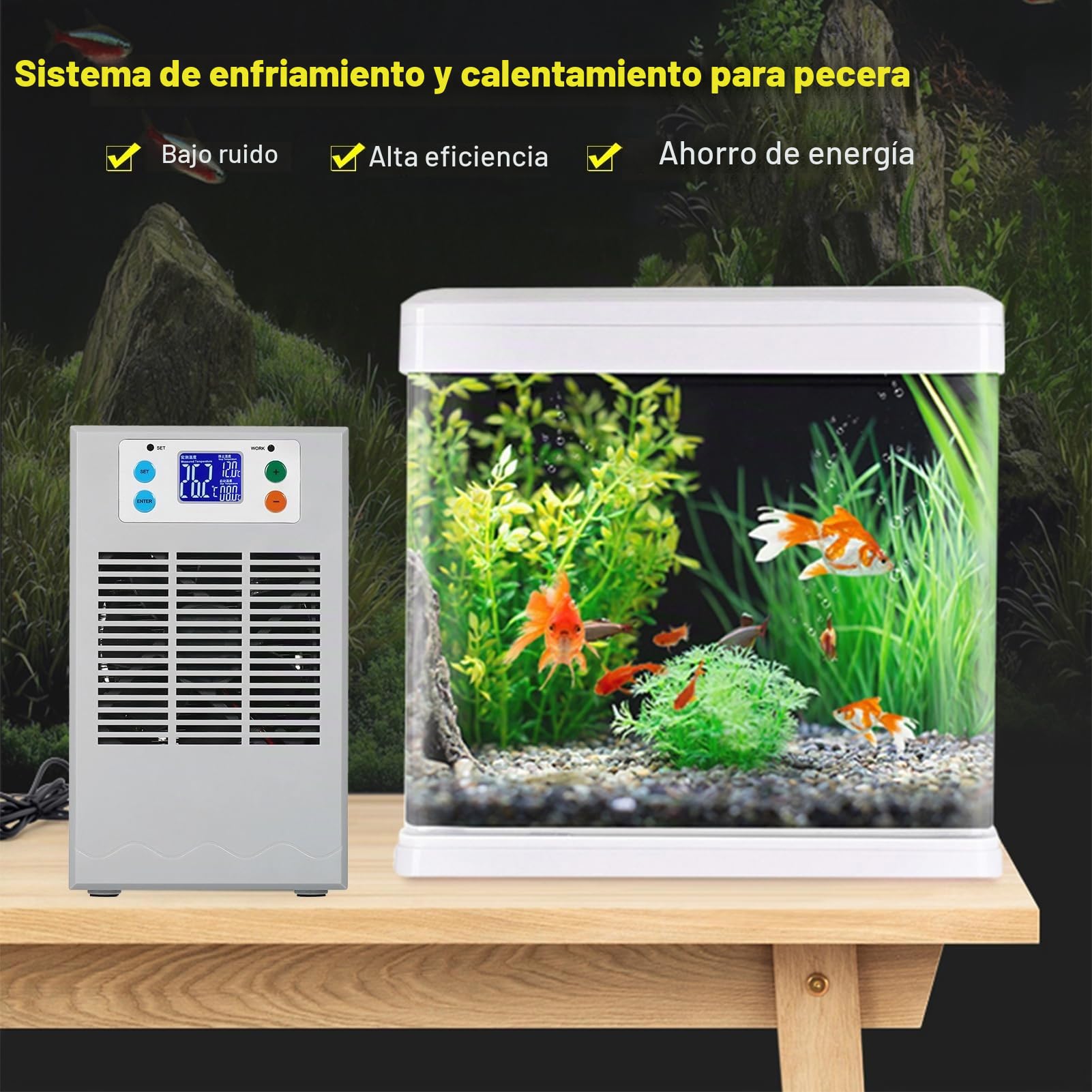 100W Tanque de peces pequeños Calentador de agua y enfriador Acuario Enfriador Semiconductor Enfriador de acuario electrónico Pantalla LCD Silencioso Tanque de peces digital Sistema de enfriamiento