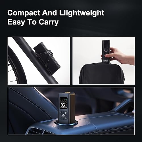 Miniatura 5 de Atvee Inflador de neumáticos, compresor de aire portátil, bomba de aire portátil inalámbrica de 150 PSI, bomba de aire de apagado automático para