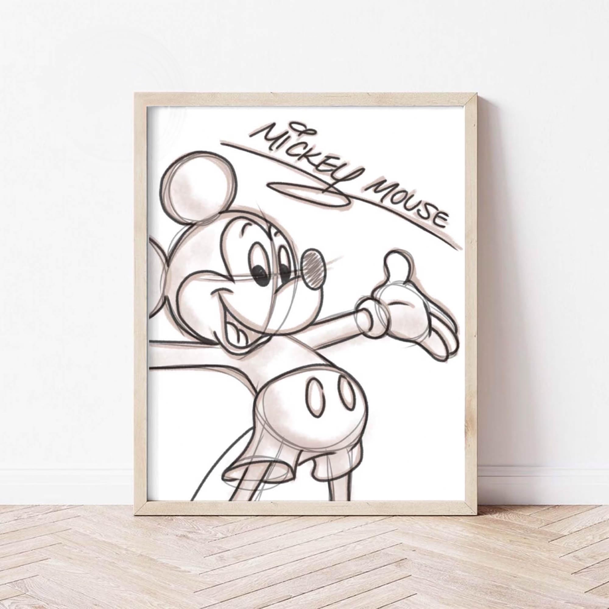 Mickey Mouse and Friends Art Print Set of 6, Sketched Boho Nursery