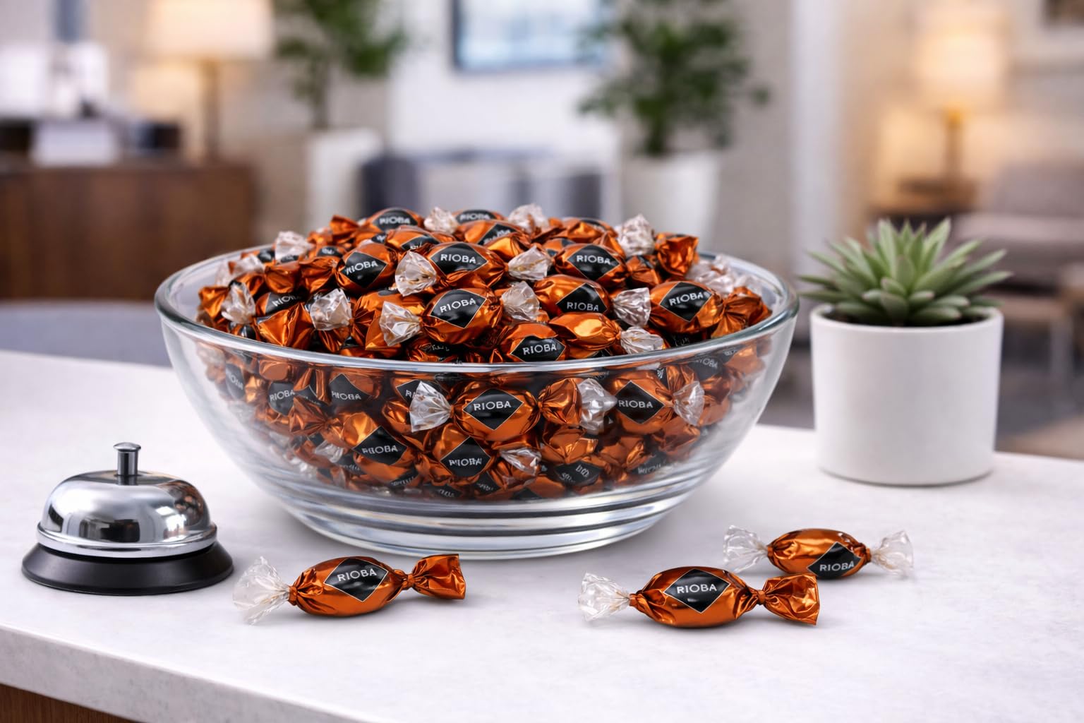 Bonbons d'Accueil Caramel Dur Rioba - 1,4 Kg mini-bonbons à offrir, restaurant, salle d'attente, conférence, Accueil Garage, concessionnaire auto