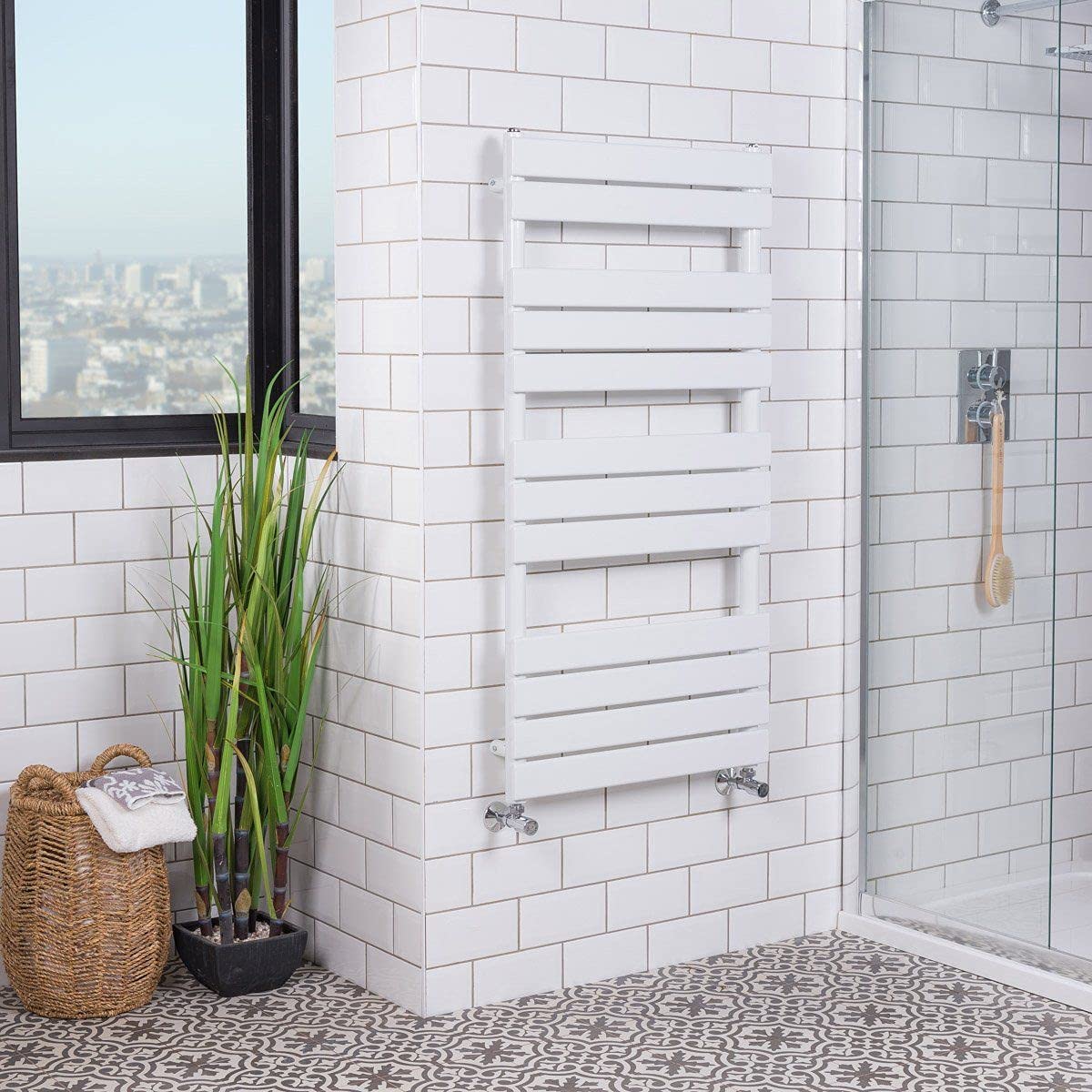 Warmehaus Flat Panel Heated Towel Rail Radiator 1200x600mm Bathroom White