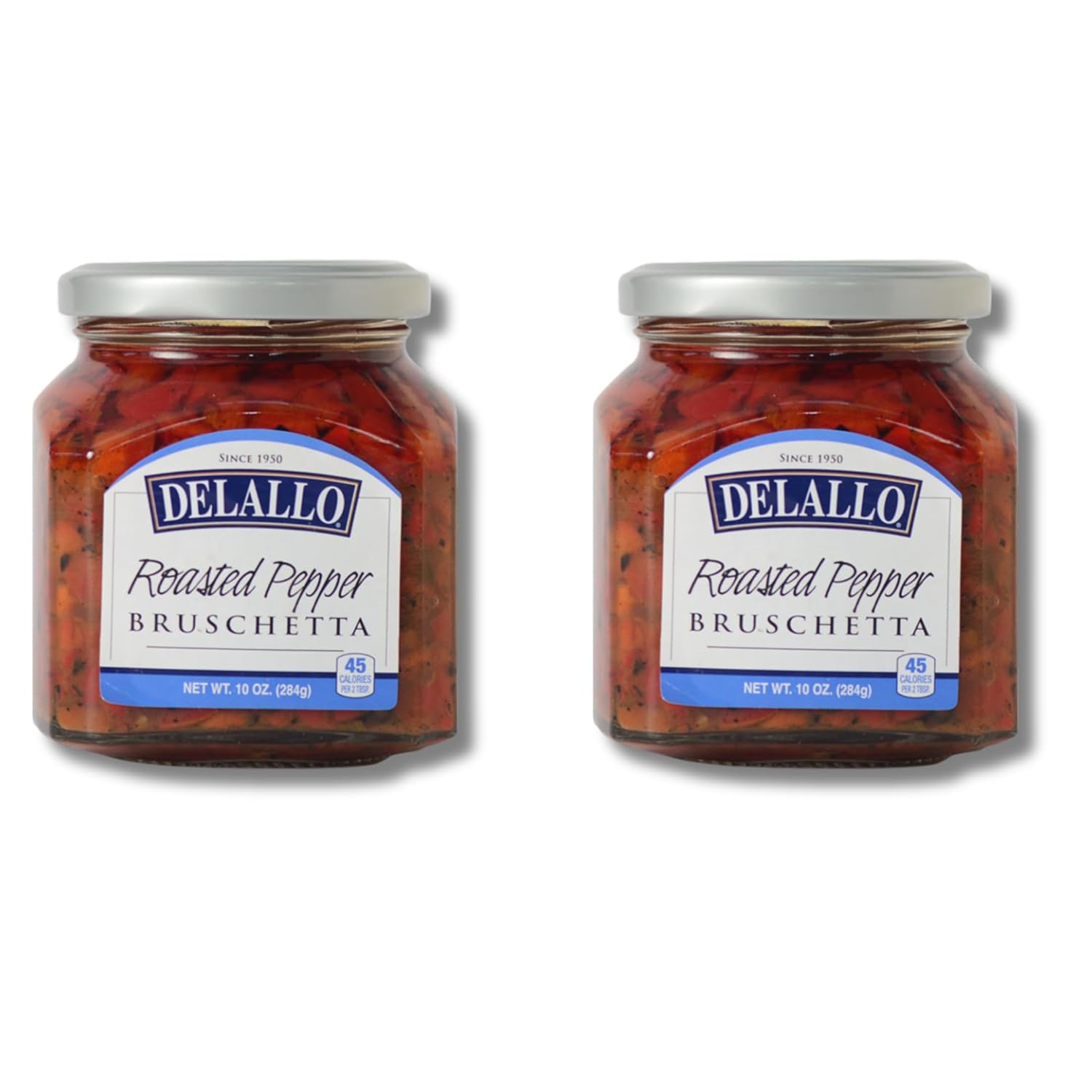 DeLallo Roasted Red Pepper Bruschetta, Gourmet Spread with Sweet Red Bell Peppers in Olive Oil, Non-GMO, Gluten Free, Kosher, Authentic Italian Recipe, 10 oz Jar (2 Pack)