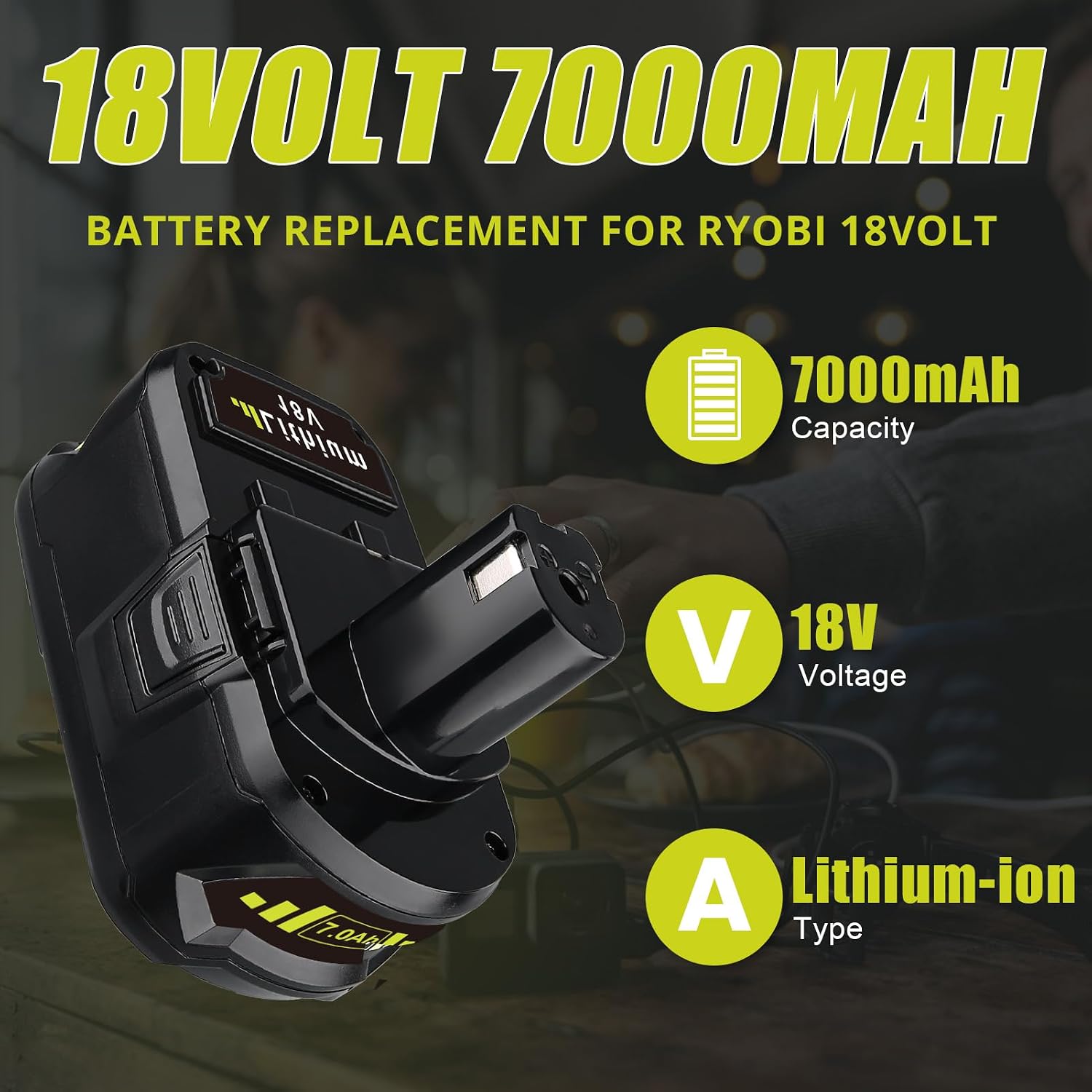 2 Packs Upgraded 7.0Ah P108 18Volt Replacement for Ryobi 18V Battery Lithium Ion P108 P102 P103 P104 P105 P107 P122 Cordless Tool Battery with LED Indicator