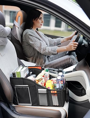 Miniatura 3 de YOHOOLYO Organizador de asiento trasero de automóvil con 4 compartimentos, 4 portavasos y 7 bolsillos de malla para asiento delantero y trasero,