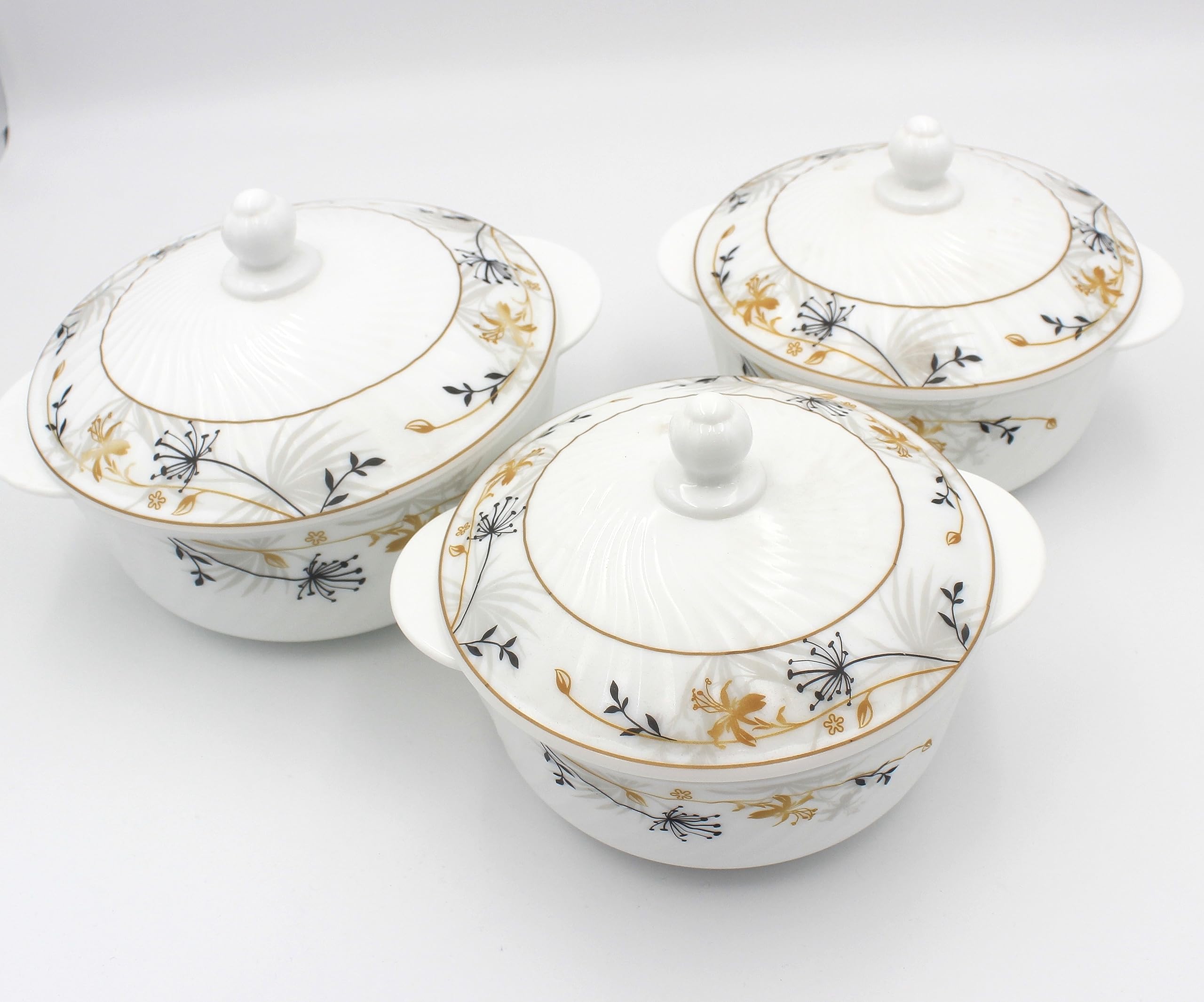 Danny home Kitchen Casserole 3 Piece Set Food safe Containers, Dishwasher safe, Microwave safe, Break resistance, Freeze resistance, Heat Resistance 1.0L, 1.5L, 2.5L (Floral)