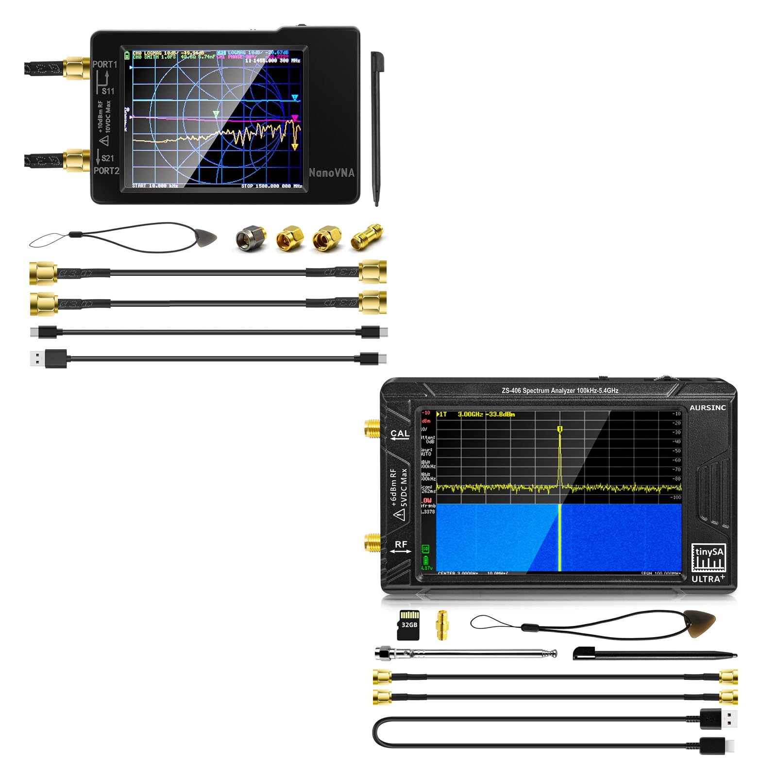 [Upgraded] AURSINC NanoVNA-H Vector Network Analyzer with TinySA Ultra+ ZS406 Spectrum Analyzer 4inch HW V0.4.6 100kHz-5.4GHz Handheld Frequency Analyzer with 32Gb Card