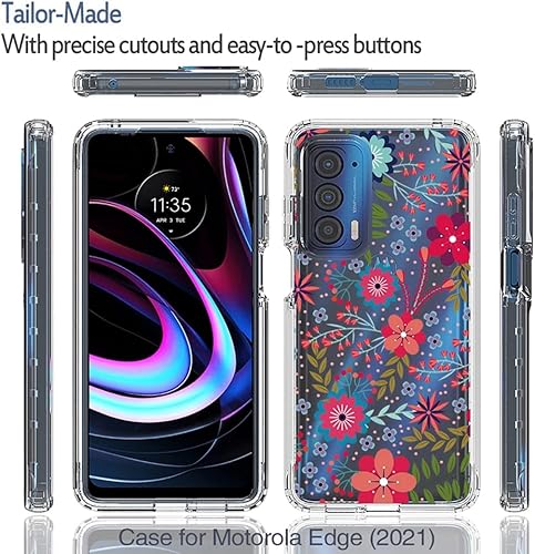 Miniatura 5 de Funda para Moto Edge 2021, Moto Edge 5G UW con protector de pantalla de vidrio templado, funda protectora de TPU transparente floral a prueba de