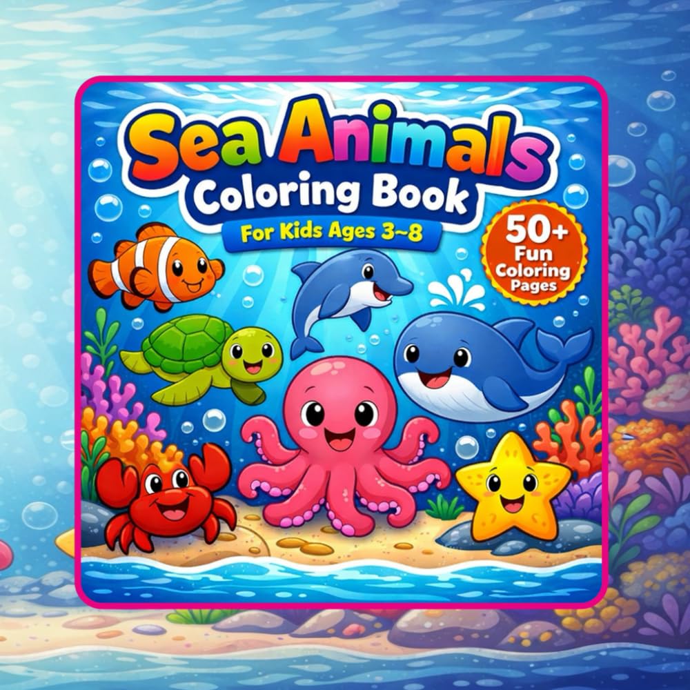 Sea Animals Coloring Book for Kids Ages 3–8: Fun and Easy Ocean & Underwater Animals Coloring Pages for Preschool, Kindergarten and Early Learners