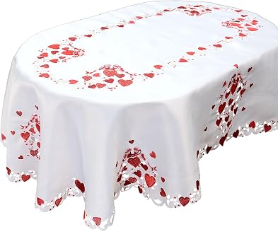 Grelucgo Embroidered Tablecloth for February 14th Oval 57x84 inches