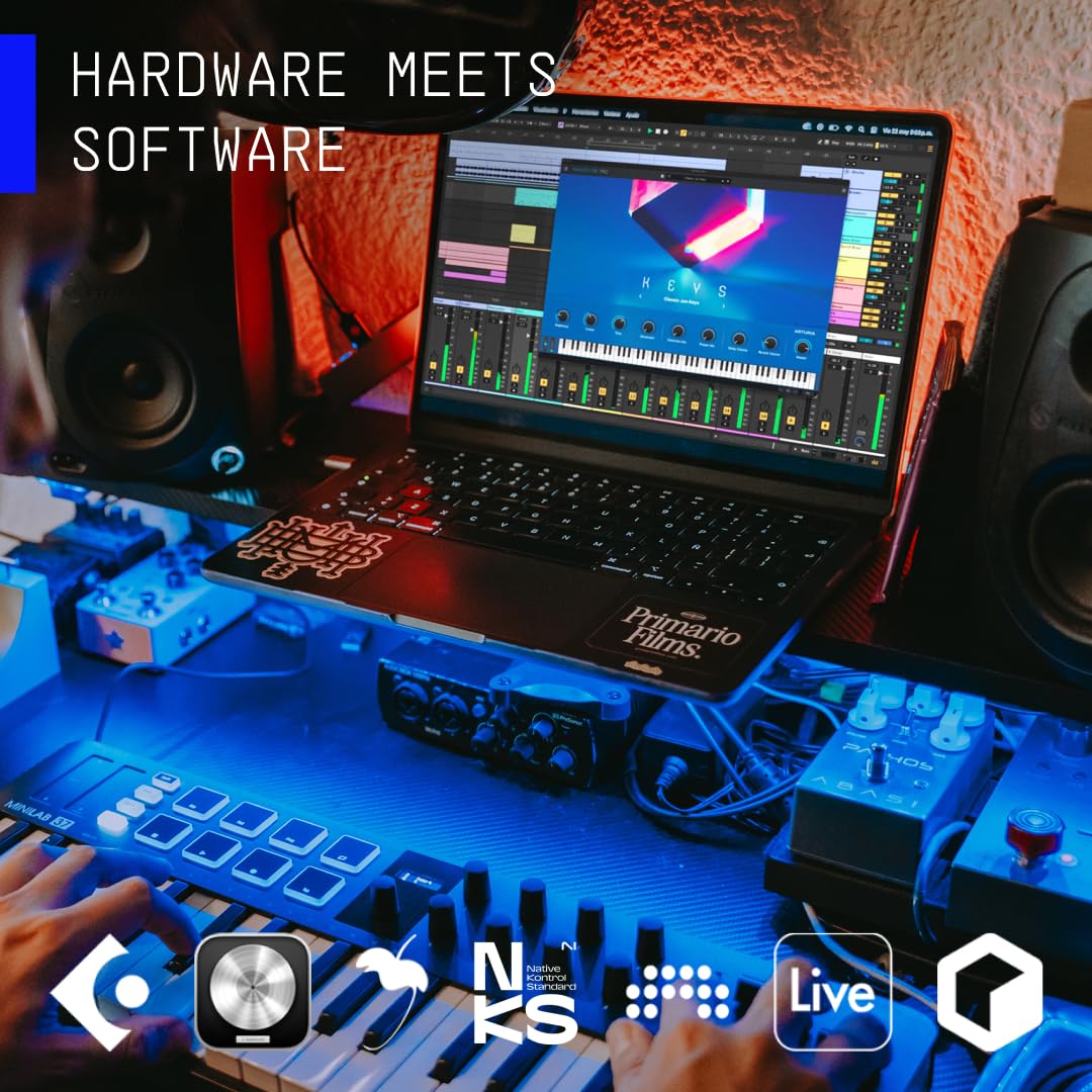 Arturia MiniLab 37 Clavier de contrôle USB MIDI 37 touches | 37 touches fines, pads, encodeurs, faders, intégration DAW, USB-C, suite logicielle, arpégiateur, mode Accord