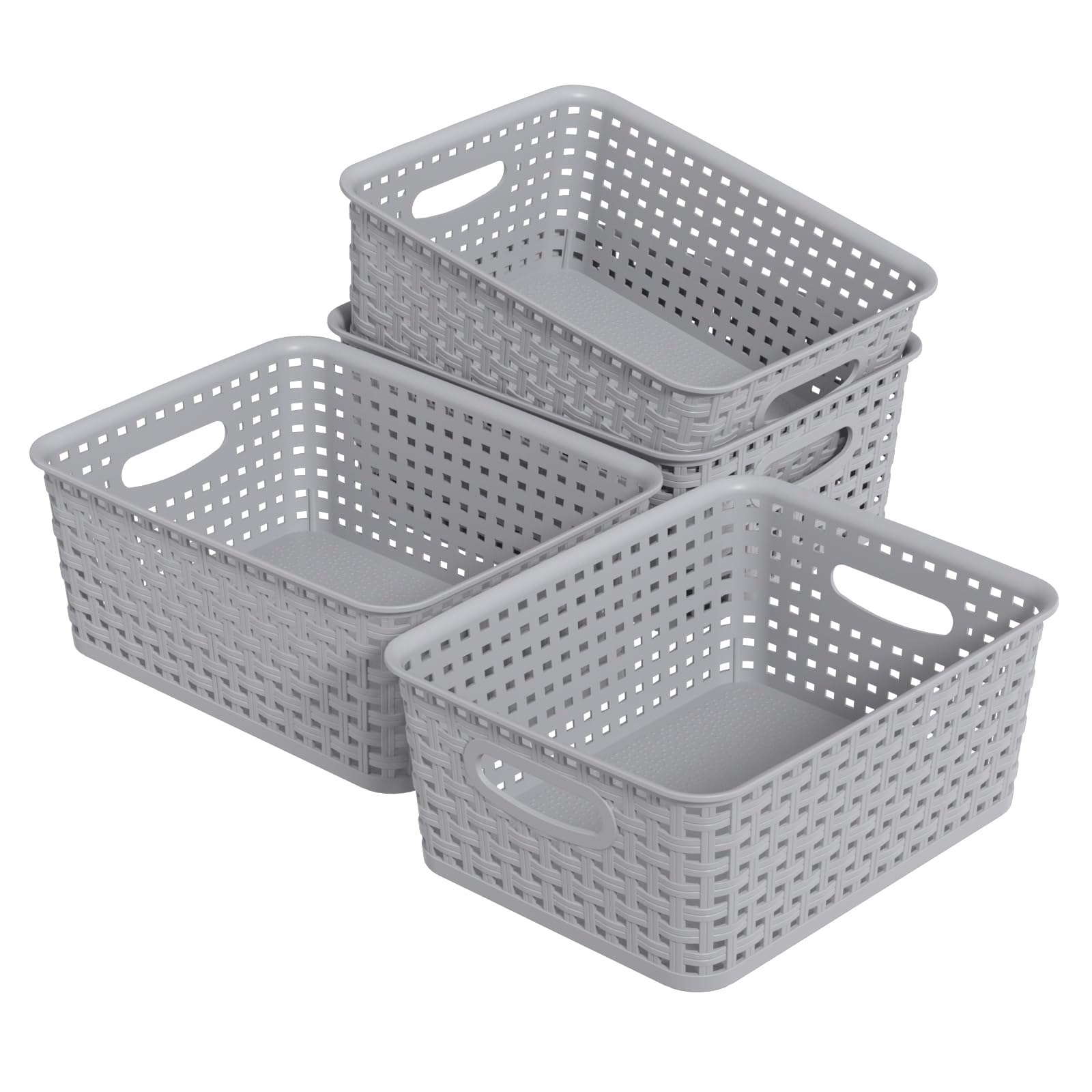 Waikhomes Grey Set Of 6 Plastic Kitchen Storage Baskets, Small Weave Cupboard Basket,
