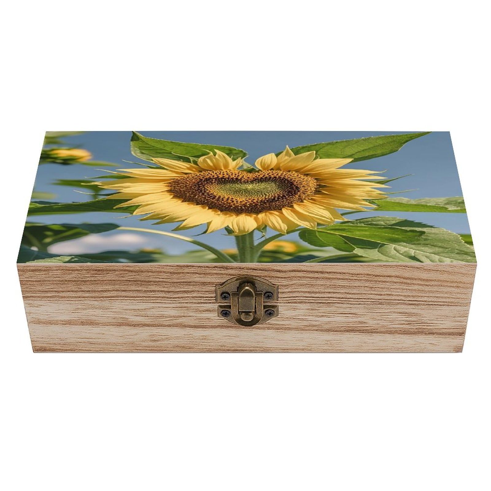 LZQPOEAS Heart Shaped Sunflower Wooden Box Storage Space to Organize Jewelry in A Beautiful Small Storage Box Decorative Card Boxes Memory Treasure Boxes for Crafts And Photo Storage