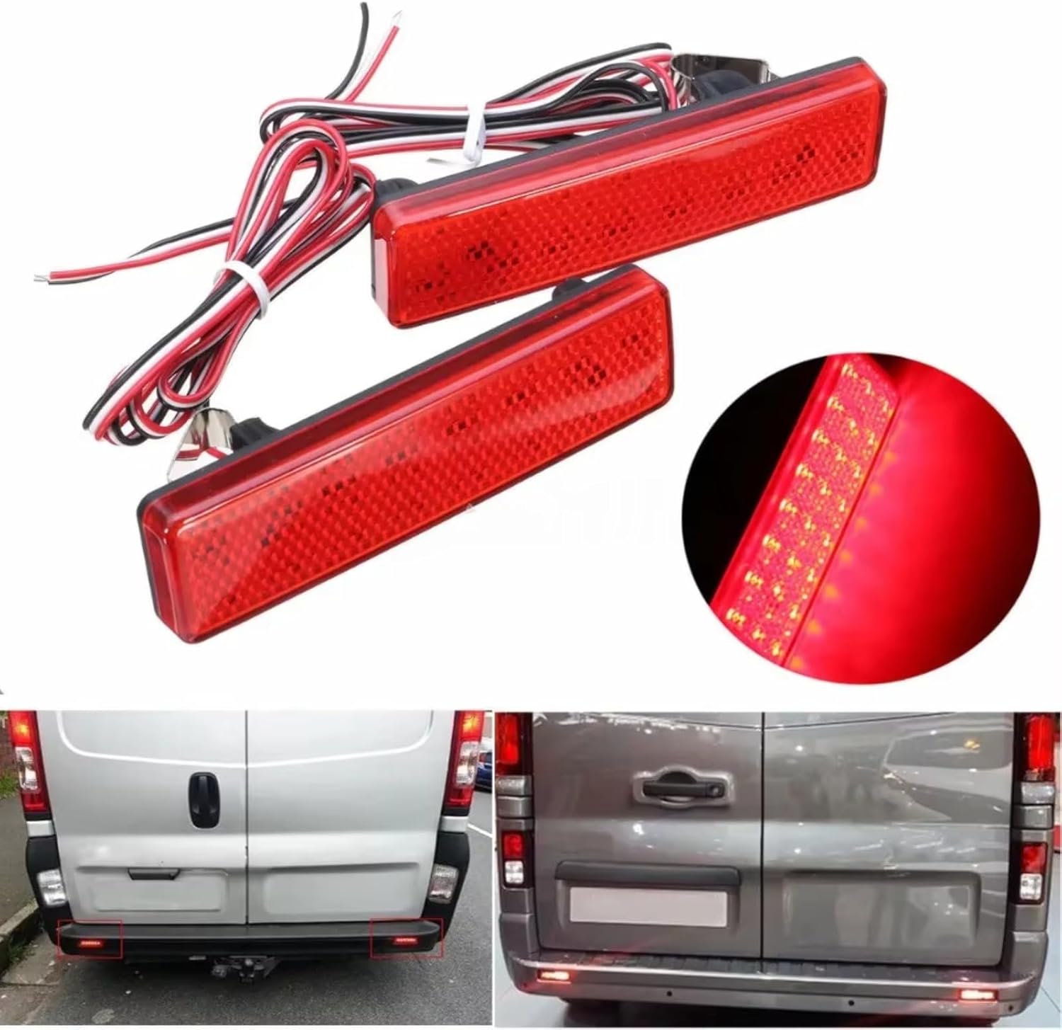 Rear Bumper Tailgate Reflector Compatible With Opel For Vivaro 01-24 For Movano A 1999-2010 Brake Light Rear Bumper Reflector Light Signal Tail Lamp Auto Parts(Red)
