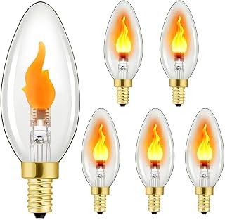 Flame Light Bulbs E12 LED Realistic Flickering Fire Candelabra Decorations | Crystal Class Chandelier Bulb, No Flicker for Indoor Outdoor Halloween Christmas Lantern Porch Patio Lamp Decorations, 6 Pack