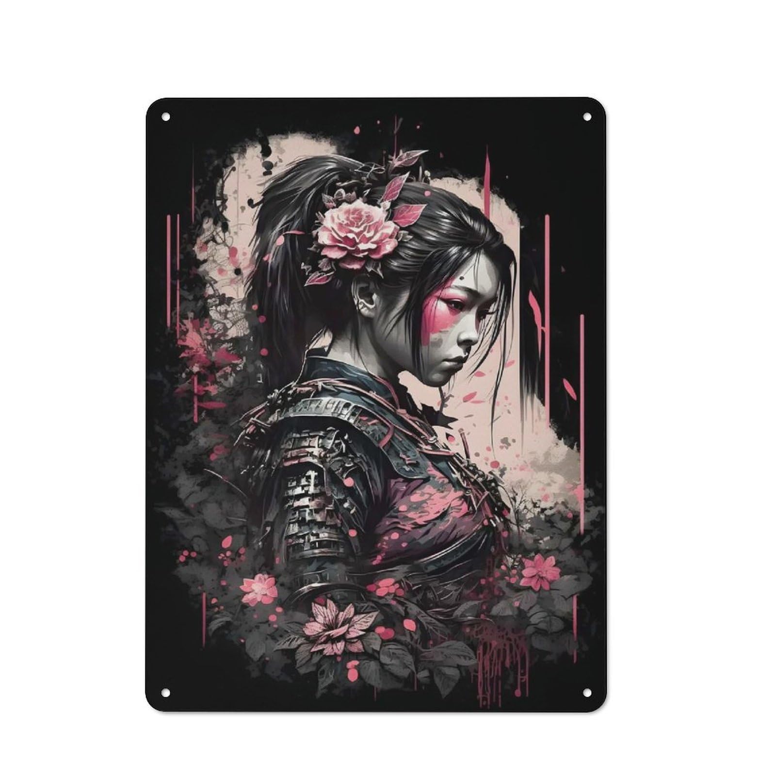 Vintage Metal Sign 40x30cm Featuring Samuarai Geisha Flowers, Home Bar Decor for Cafe, Pub, Workshop Or Home Bar