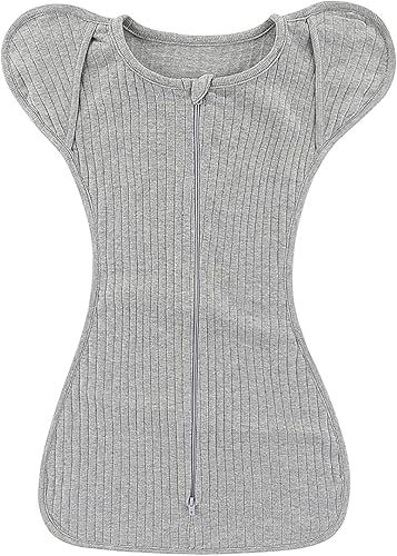 Saco de dormir para bebé recién nacido, transiciones a sin brazos, saco de dormir con brazos (0-3 meses, TOG 0.5), Gris