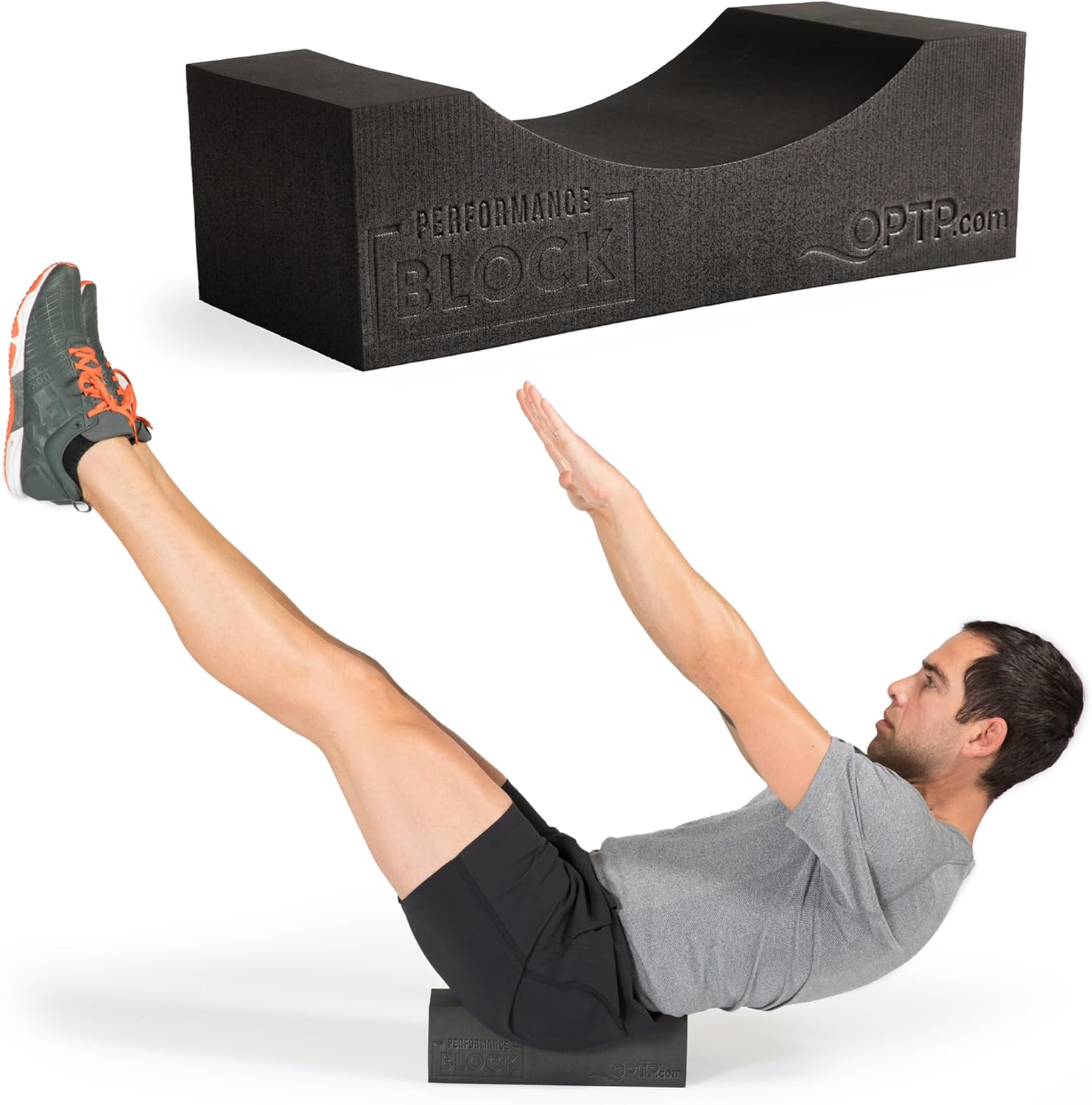 OPTP Performance Block – Contoured Foam Exercise Block for Yoga, Pilates & Physical Therapy - Core Strength, Stretching & Functional Fitness Support, Includes Exercise Guide, Made in the USA
