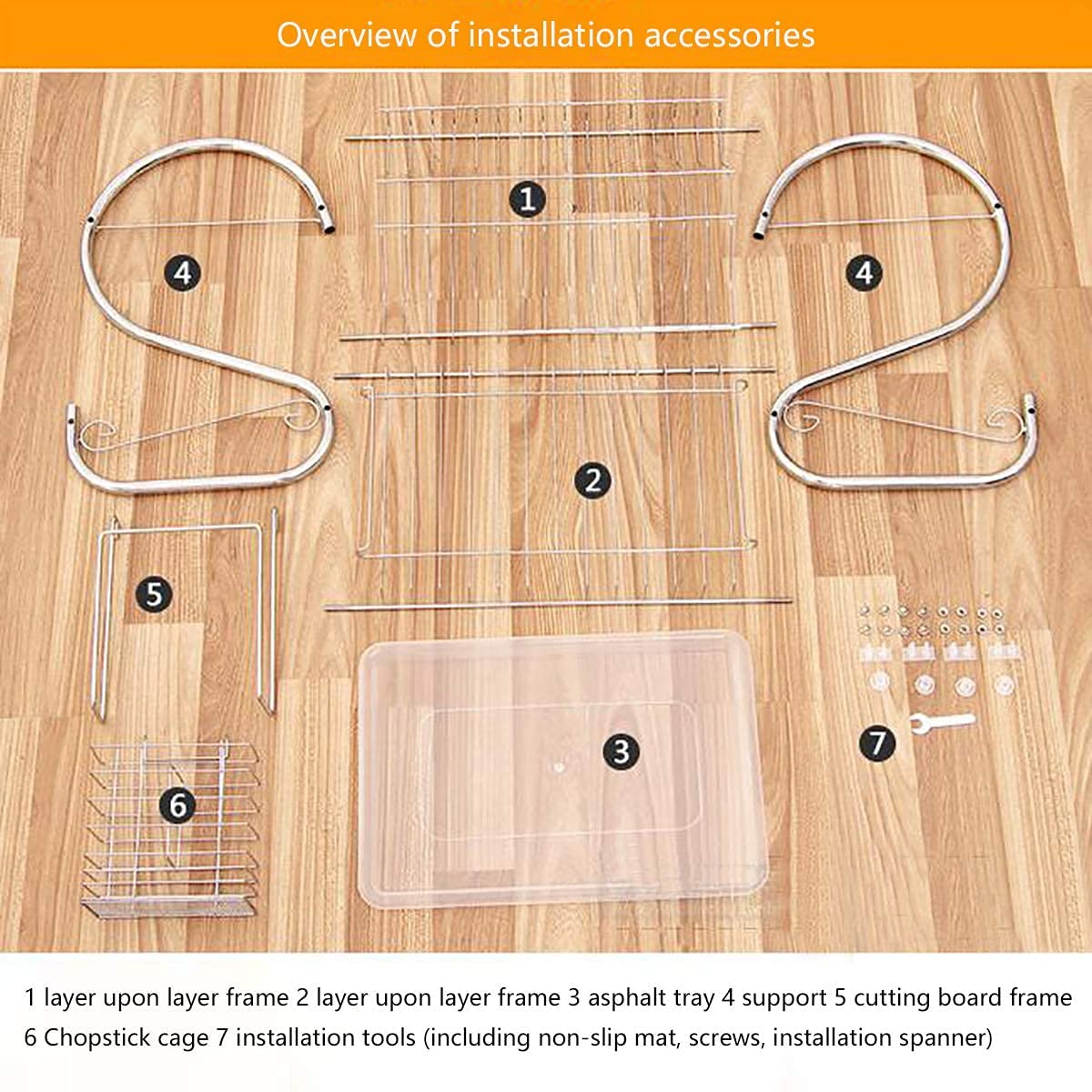 Cesta de drenaje de cocina, Pastel de secado de platos, estante de recolección de 2 niveles en forma de S multifuncional, herramientas de almacenamiento de cocina de acero inoxidable, for el mostrador