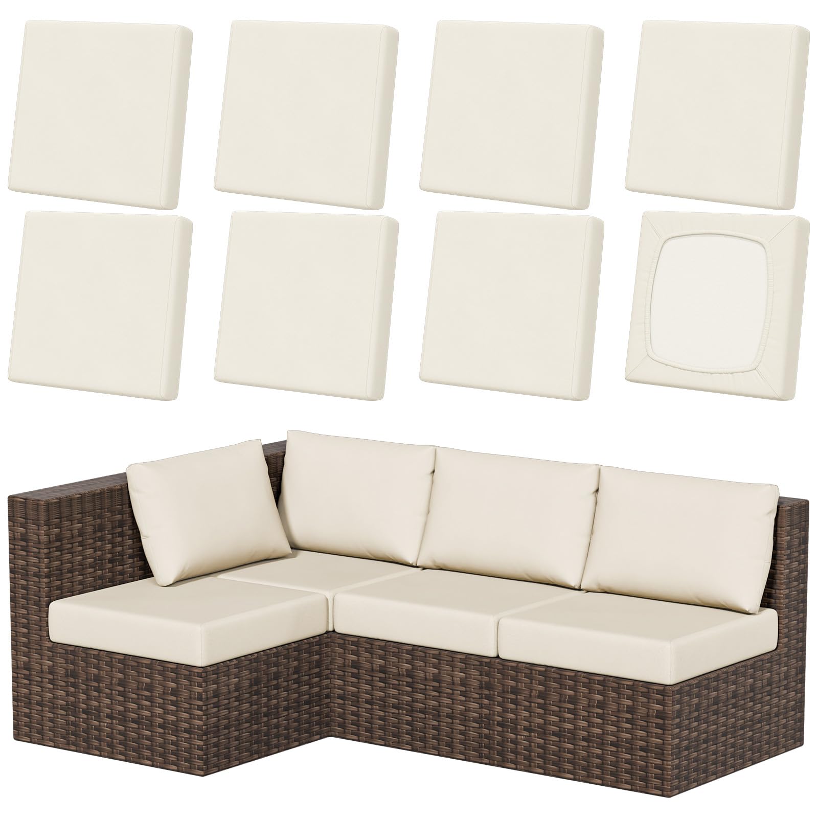 Photo 1 of Vorshape 4Pcs Patio Stretch Cushion Covers, Outdoor Couch & Sofa Replacement Slipcovers for Patio Furniture Cushion Covers, Washable Reusable Furniture Protector, Square Large, Beige