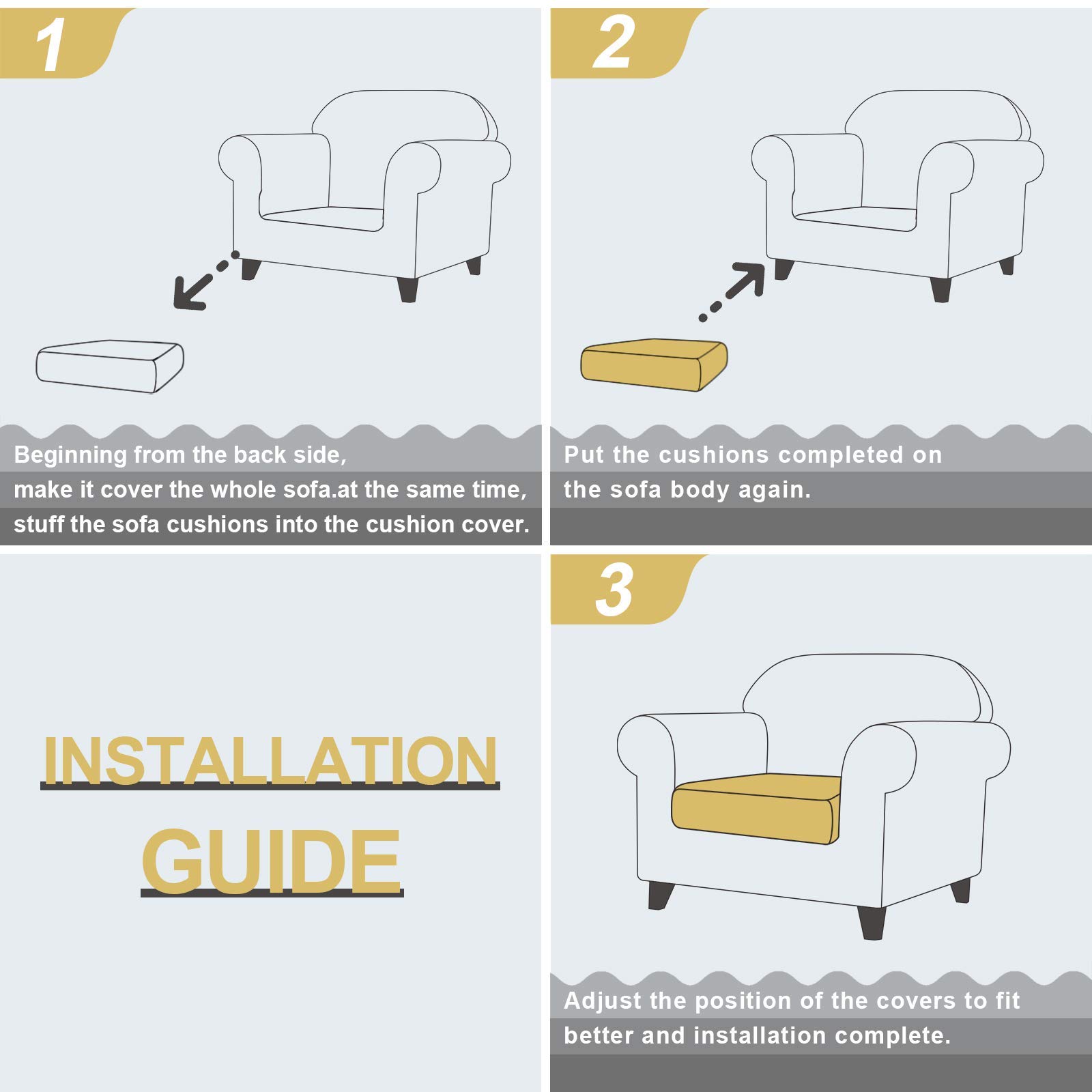 TAOCOCO Copriseduta Divano Elasticizzato Alta qualità Protezione del Cuscino Sedile del Divano Lavabile (3 Posti, Beige)