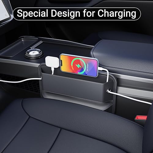 Miniatura 3 de Organizador de cuero para asiento de automóvil, organizador y almacenamiento de accesorios automotrices con bolsillos, para asientos delanteros,