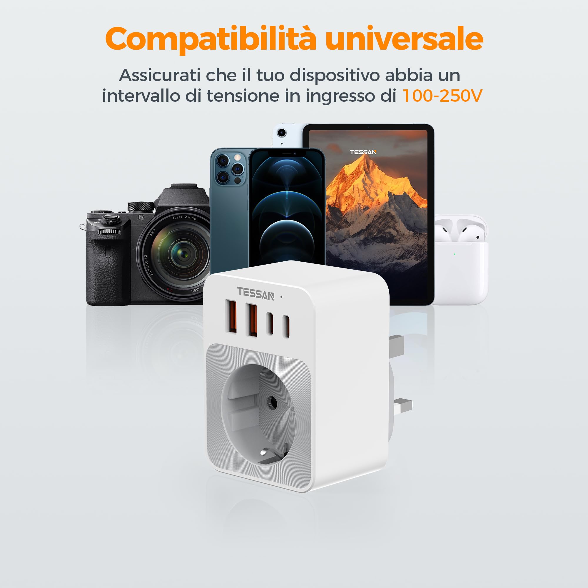 TESSAN Confezione da 2 Adattatore Presa Inglese, 5 in 1 Adattatore UK da Viaggio, Compatto e Pieghevole Spina Inglese USB C 20W, per Irlanda Londra Malta Dubai Zanzibar Presa Elettrica Tipo G
