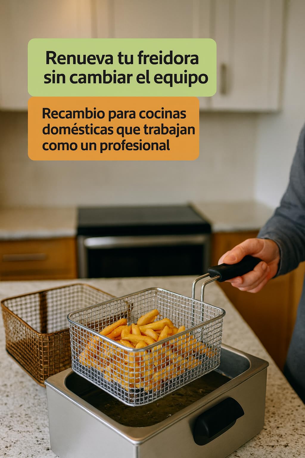 CubetasGastronorm ® Cesta Freidora 220x255x100mm Hierro Cromado Mango Termoaislante Recambio Profesional Compatible Con Fri Fri Roller Grill Cocinas Gas Y Electrica Hosteleria Taller Hogar Diario