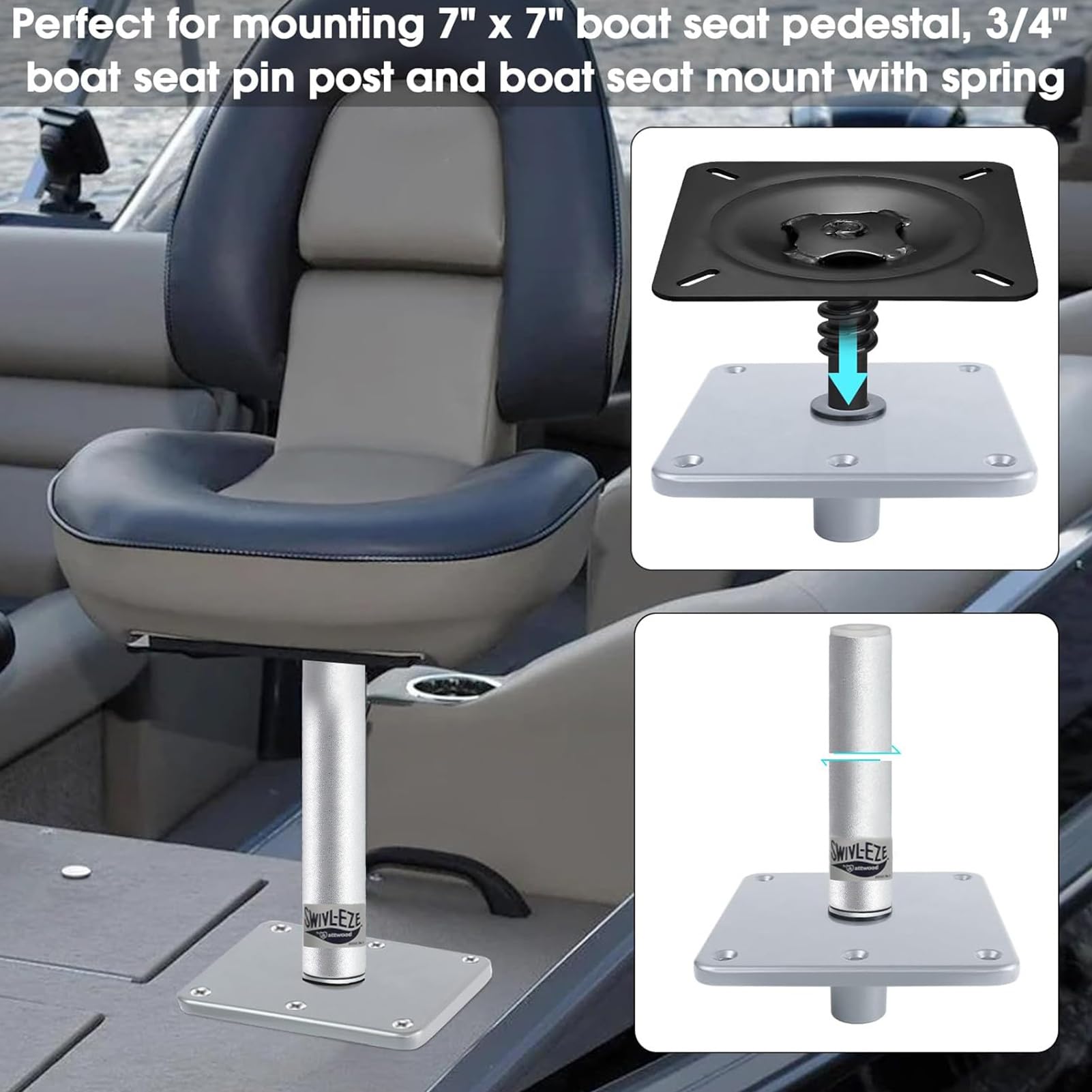 Ensemble de siège sur pied pour bateau – Base de siège marine stable, support de siège de bateau robuste | Siège de bateau et piédestal combinés avec support de siège de bateau, piédestal de siège rég