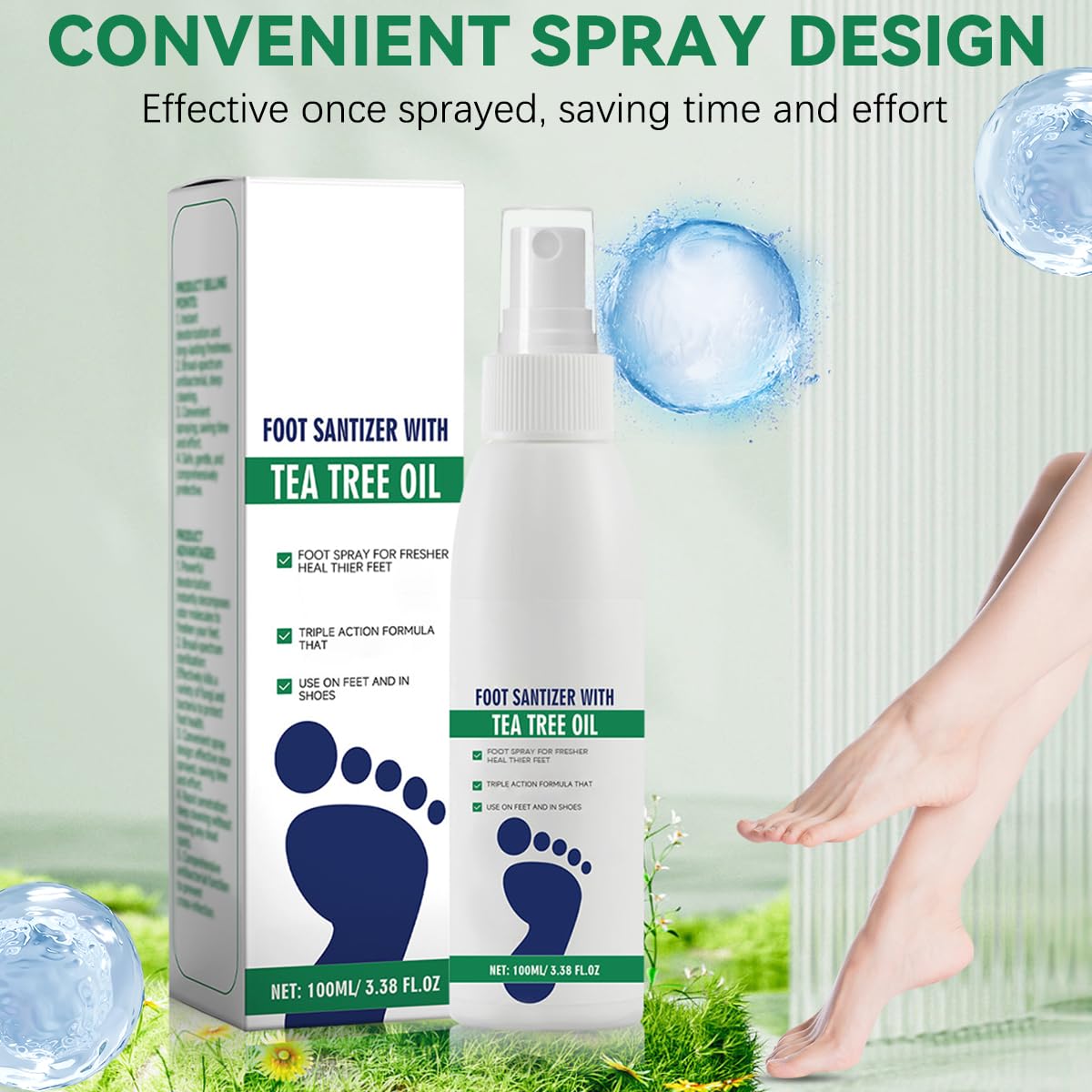 2 aerosoles desinfectantes de pies con aceite de árbol de té, spray desinfectante transparente para pies