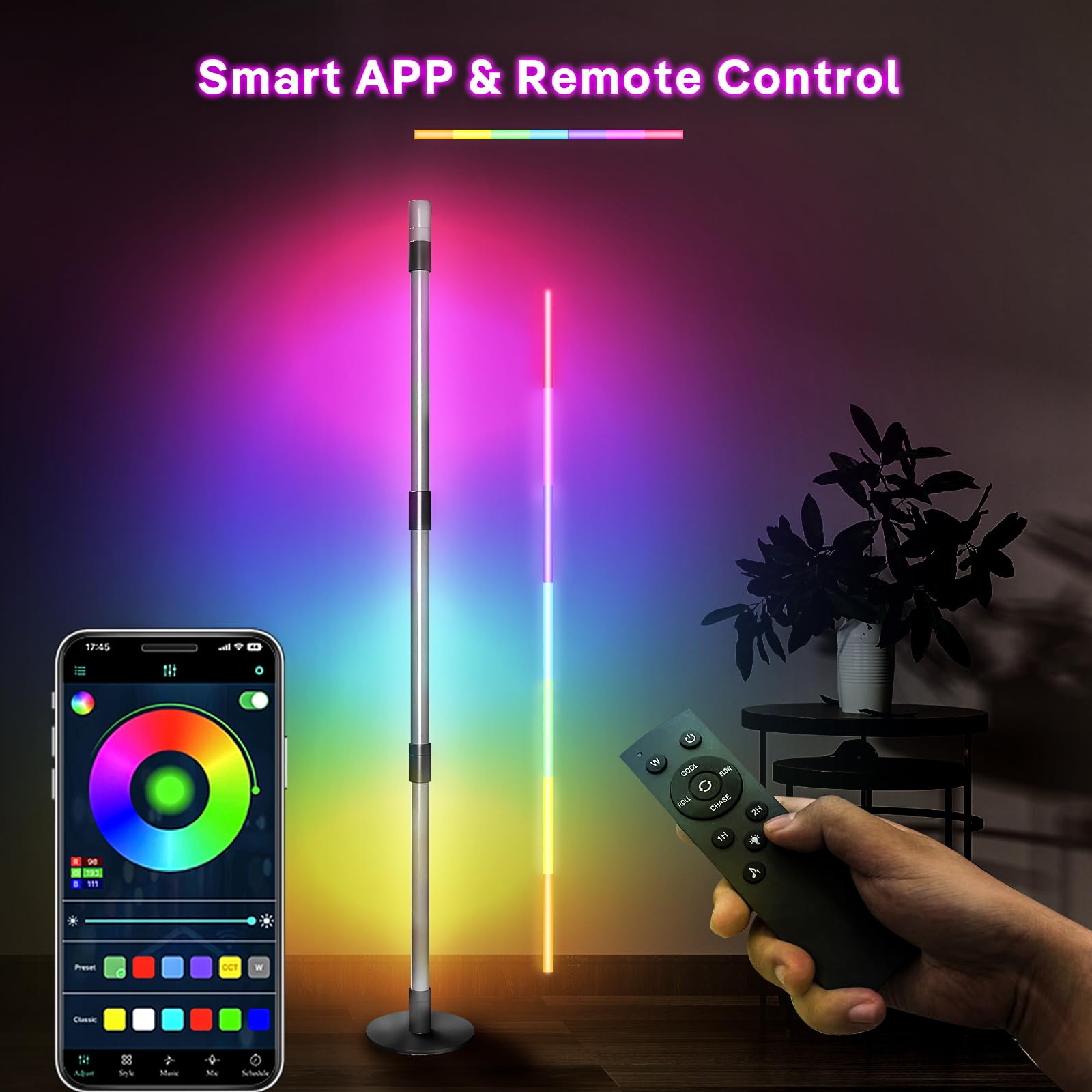 Smart RGB+IC Floor Lamp 2-Pack – LED Corner Lamp With Music Sync & DIY Colors
