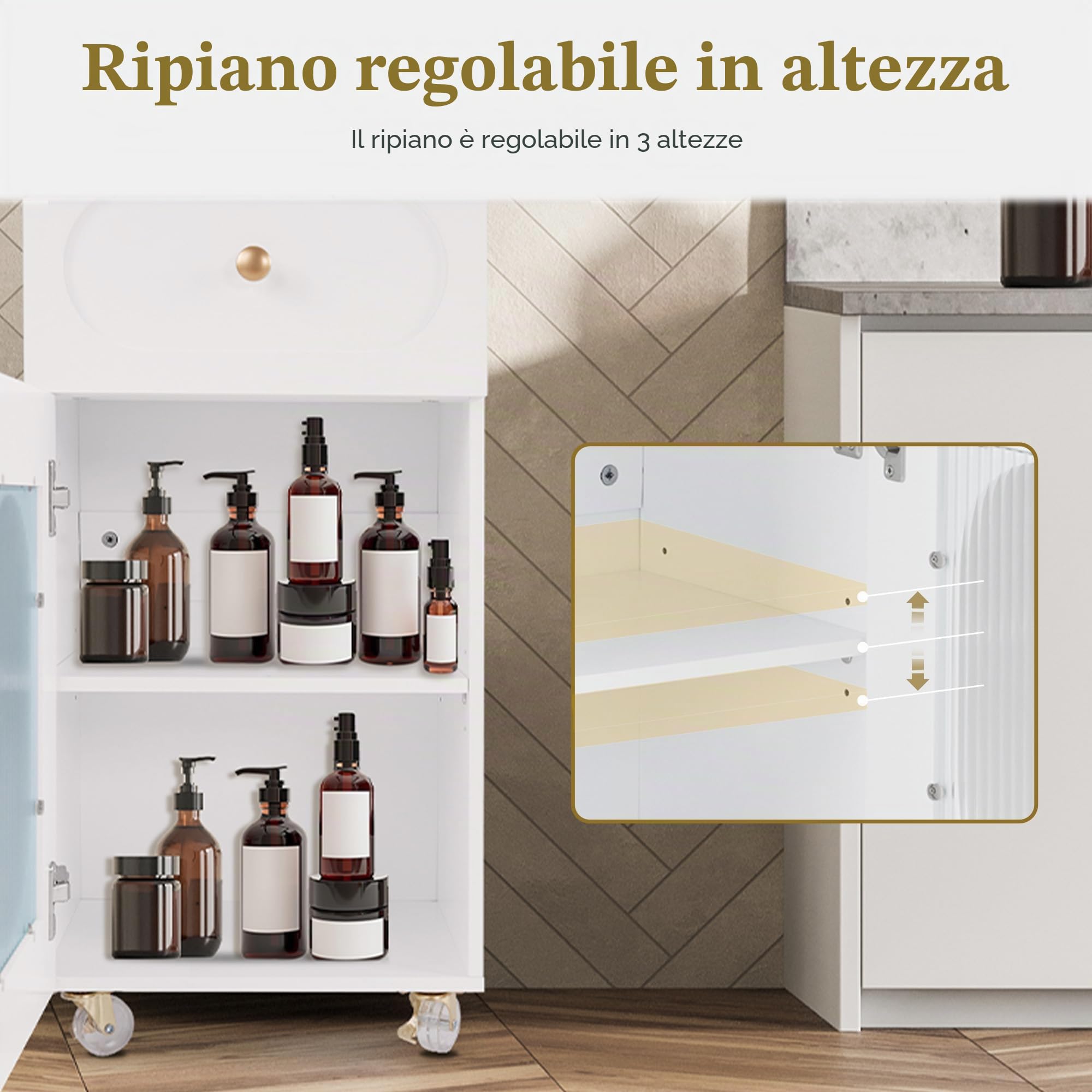 M MCombo Carrello per parrucchiere con ruote e cassetti, carrello da servizio bianco, carrello da salone con 3 ripiani e supporto per phon, 31,4x37x85,5 cm, 0051