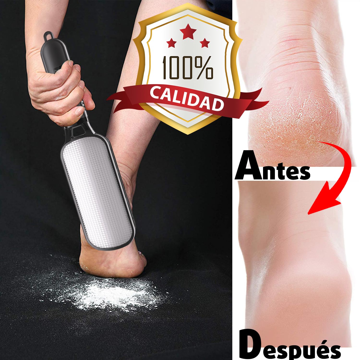 Antonki Lima Pies Durezas Profesional - Raspador Doble Textura para Eliminar Callos y Talones Agrietados, Acero Inoxidable Antideslizante con Mango Ergonómico - Pedicura Manual en Casa