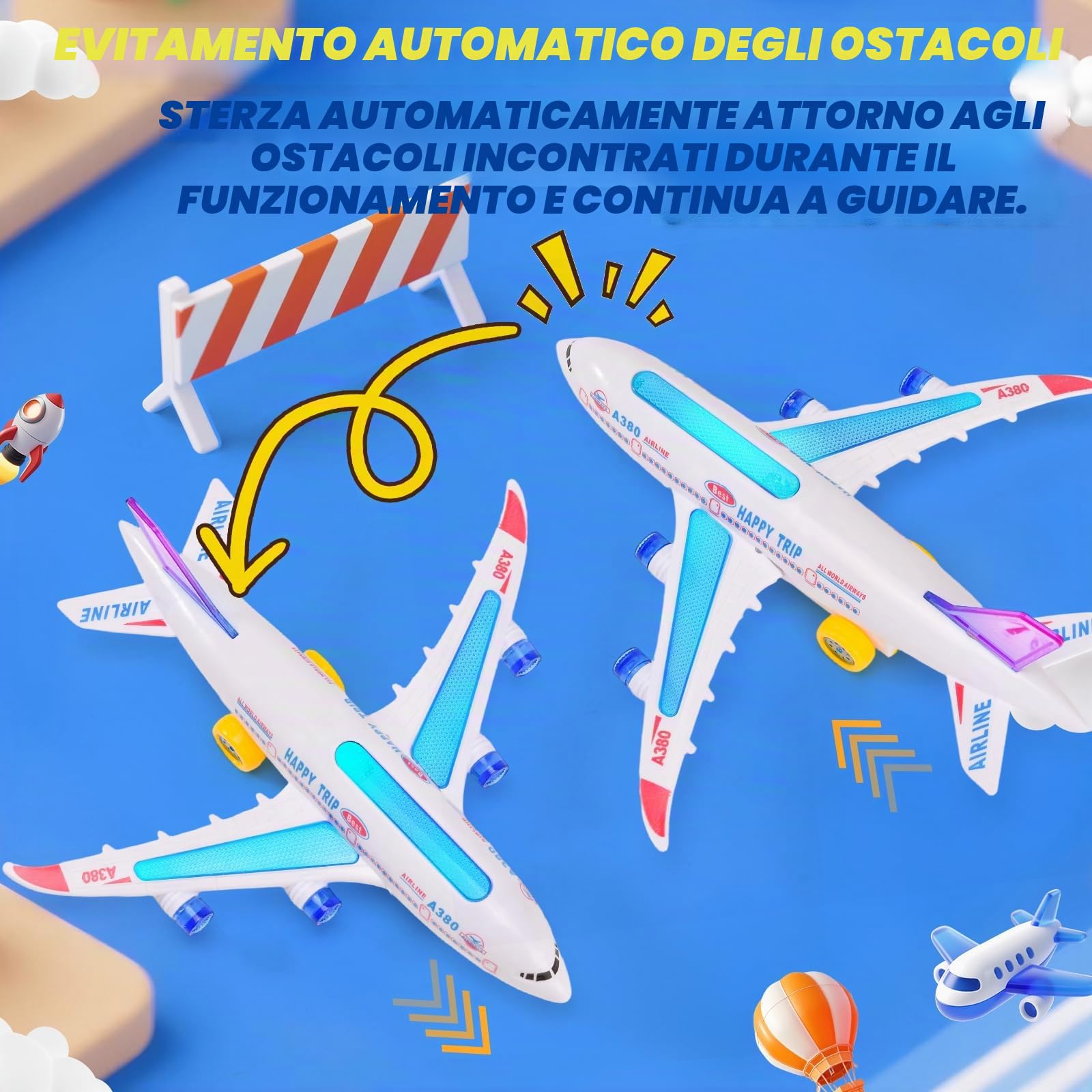 Aereo Giocattolo con Luci LED e Suoni di Decollo Realistici, Funzione Bump and Go, Aeroplano Giocattolo, Ragazzi e Ragazze dai 3 Anni in Su (30cm)