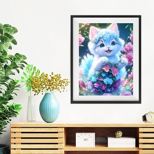 Miniatura 2 de EOBROMD Kits de pintura de diamantes para adultos, 5D DIY azul lindo gato kits de arte de diamantes para niños principiantes, kits de manualidades