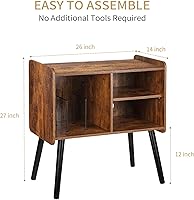 Vista 4 de Soporte para tocadiscos con almacenamiento para discos de vinilo, mesa para tocadiscos de mediados de siglo para sala de estar, dormitorio