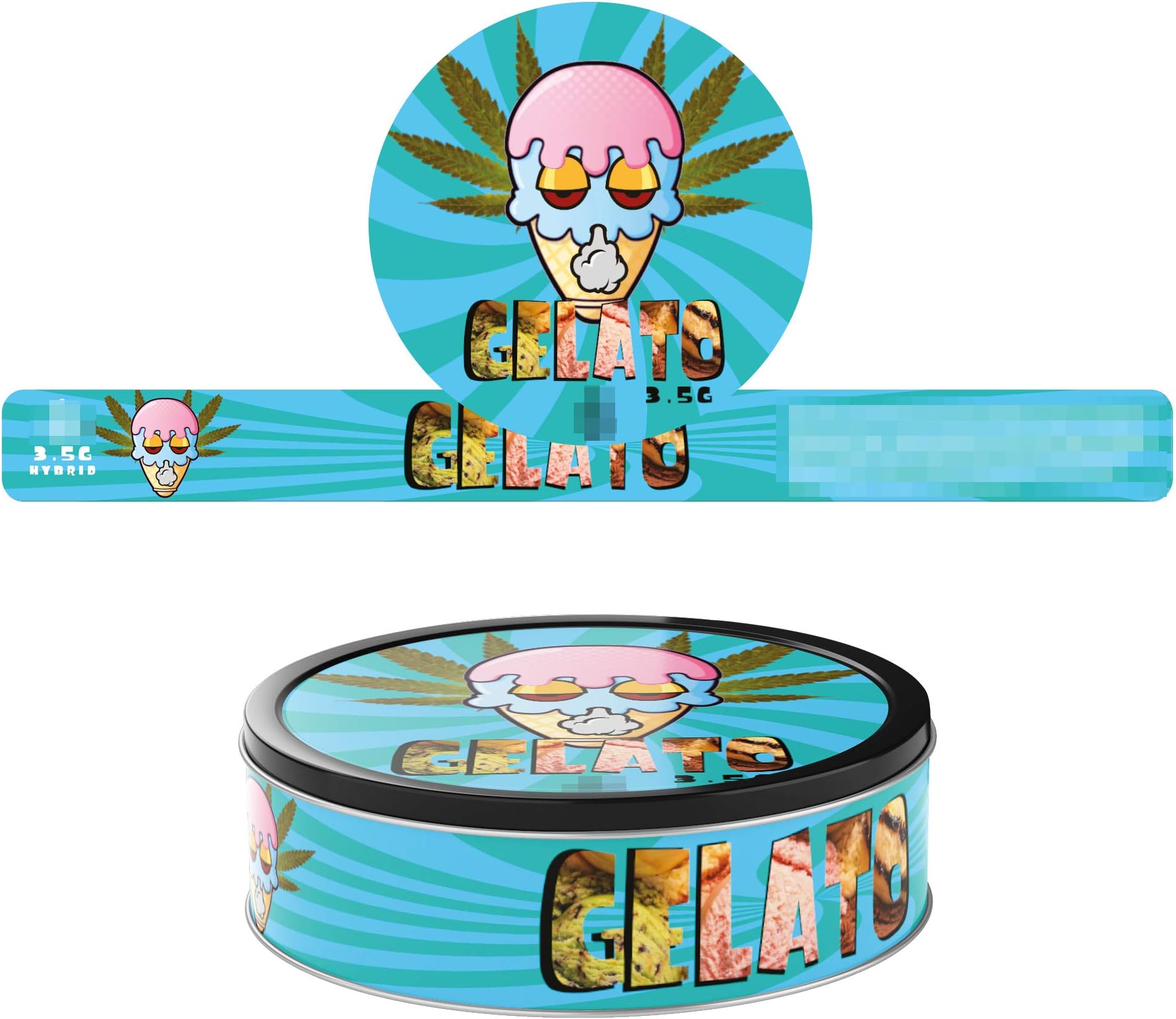100ml Pressitin Stickers - Lid and Label - 3.5g Cali Press Tin Stickers - Gelato x20