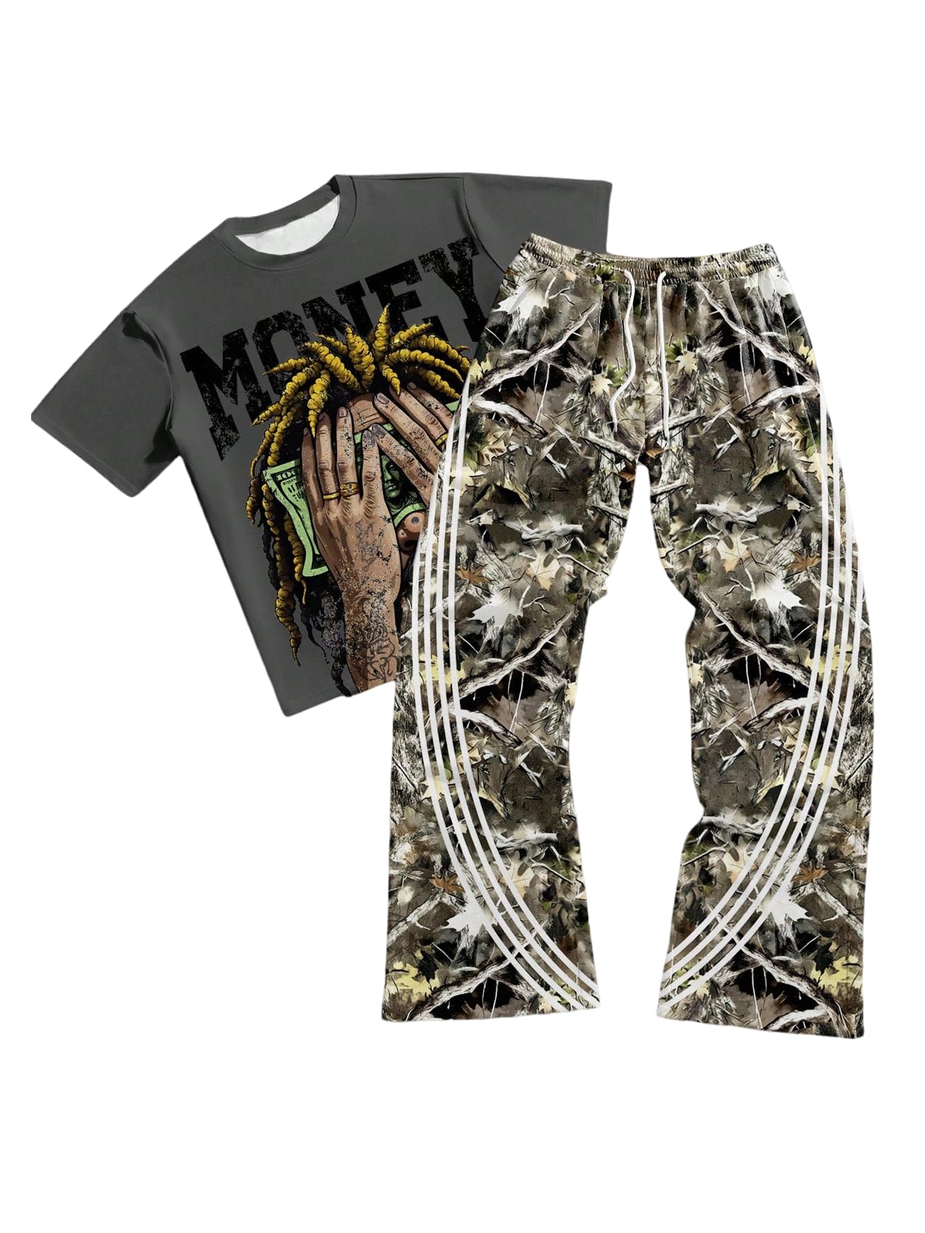 Men's 2 Piece Outfits Short Sleeve Letter Graphic Tees and Drawstring Flared Sweatpants Tracksuits Set