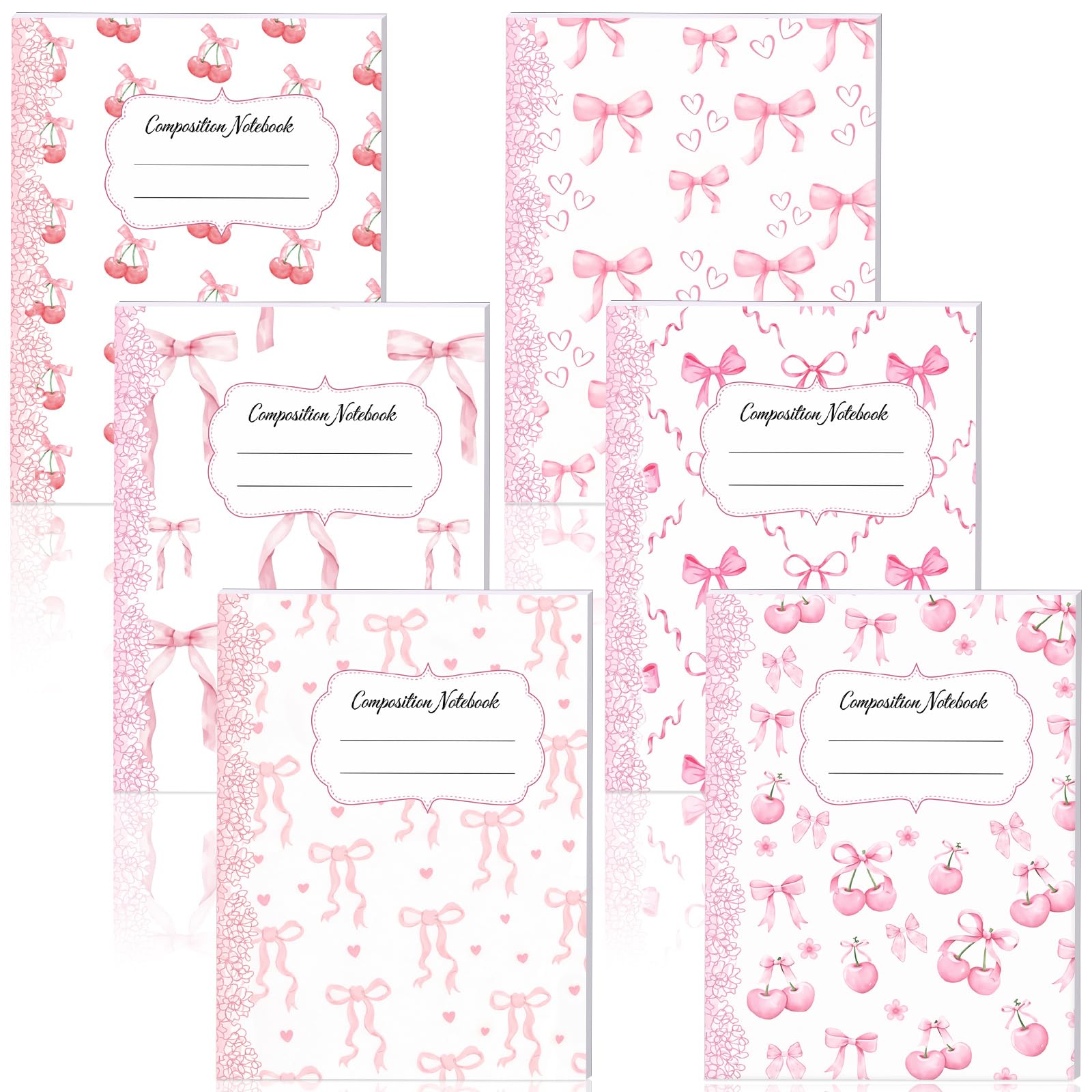 Fullhawl Paquete de 6 cuadernos de composición a rayas universitarias a granel rosa claro, cuaderno de composición de lazo rosa claro para suministros de regreso a clases, 110 páginas 9-3/4 x 7-1/2
