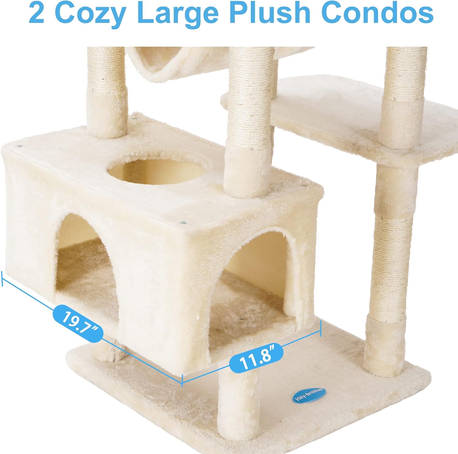 review Hey-brother Cat Tree, XL Cozy Cat Tower, 69 Inch Tall Cat Condo with Hammock, Basket, Scratching Posts, 2 Large Cat Caves, 2 Plush Perches, Stable Cat Activity Center, Beige MPJ033M