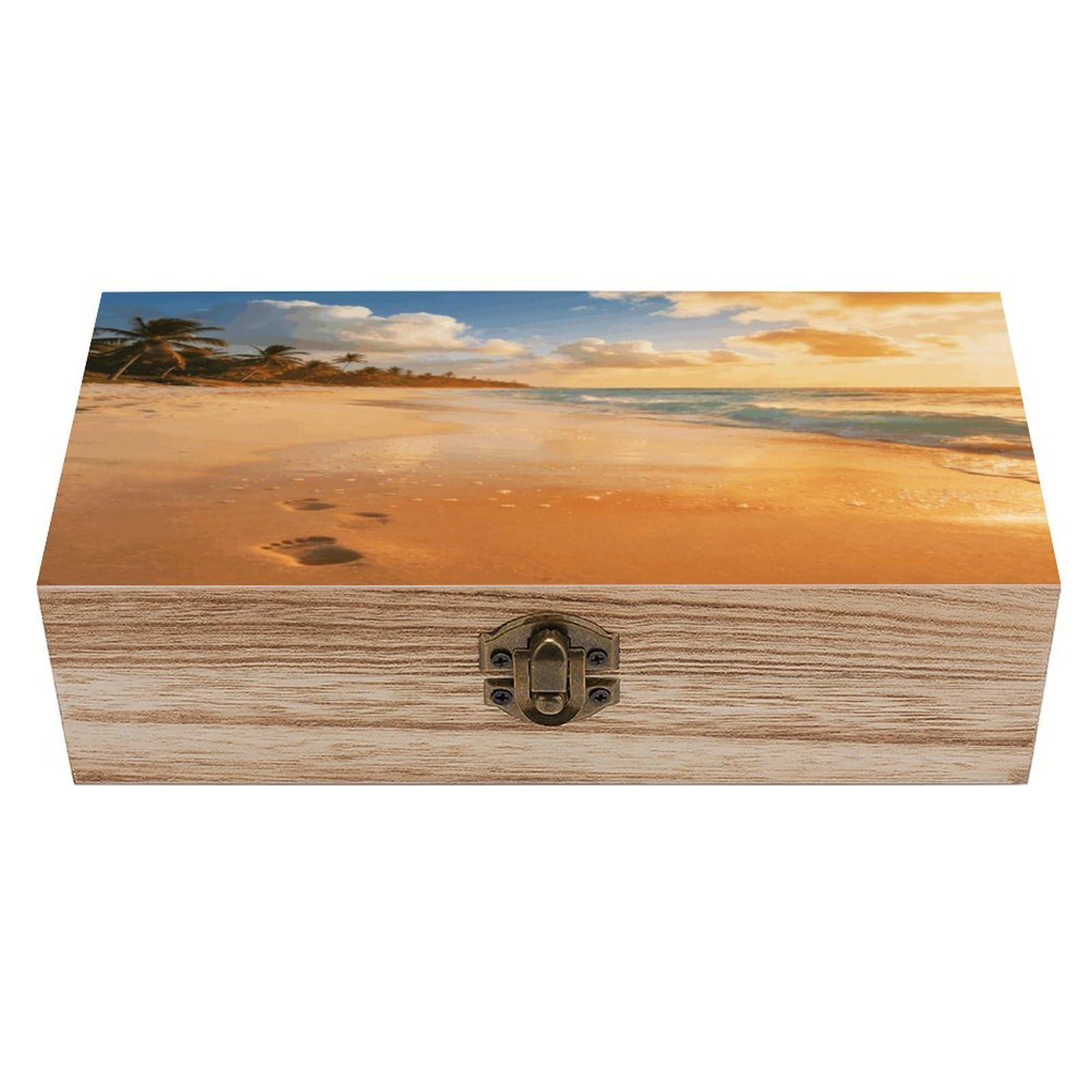 LZQPOEAS Beach Wooden Keepsake Box Wooden Storage Box Container with Hinged Lid Beautiful Wood Memory Box Decorative Jewelry Case for Crafts Art Hobbies & Trinket Storage