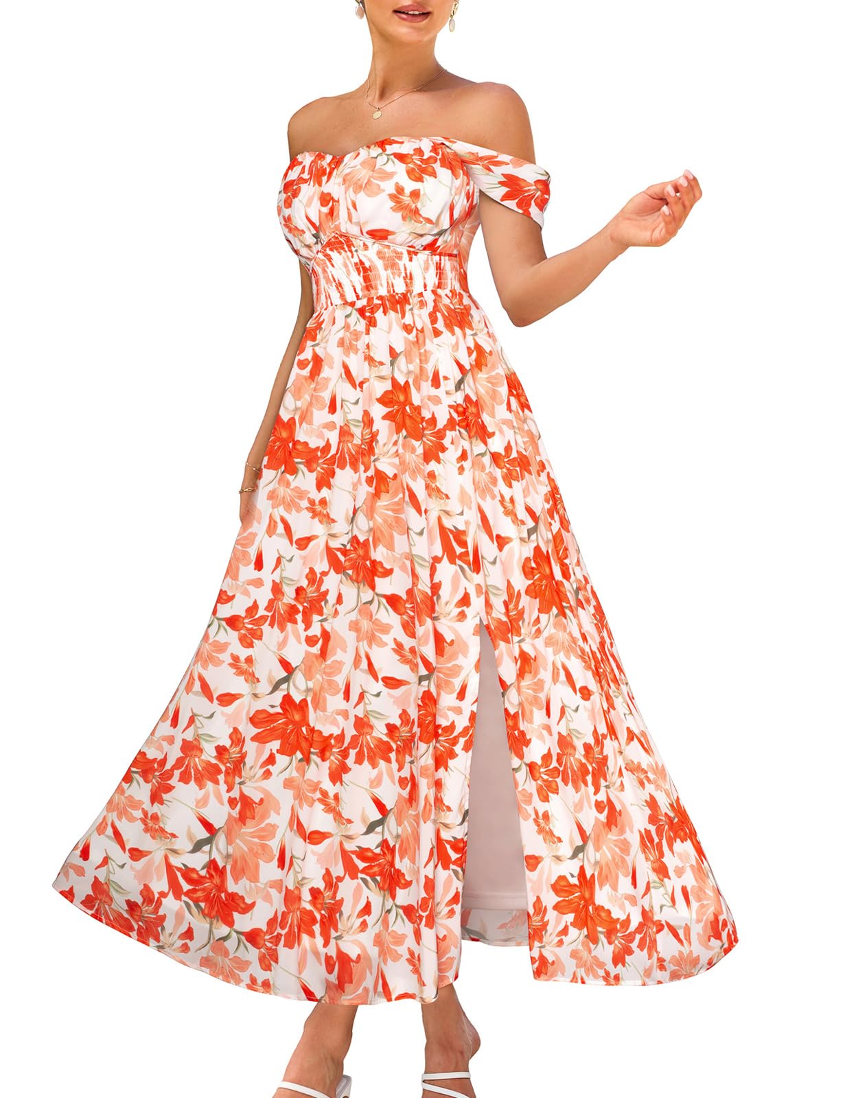 GRACE KARIN 2026 Women's Summer Floral Wedding Guest Dress,Beach Flowy A Line Maxi Off Shoulder Bridesmaid Dresses